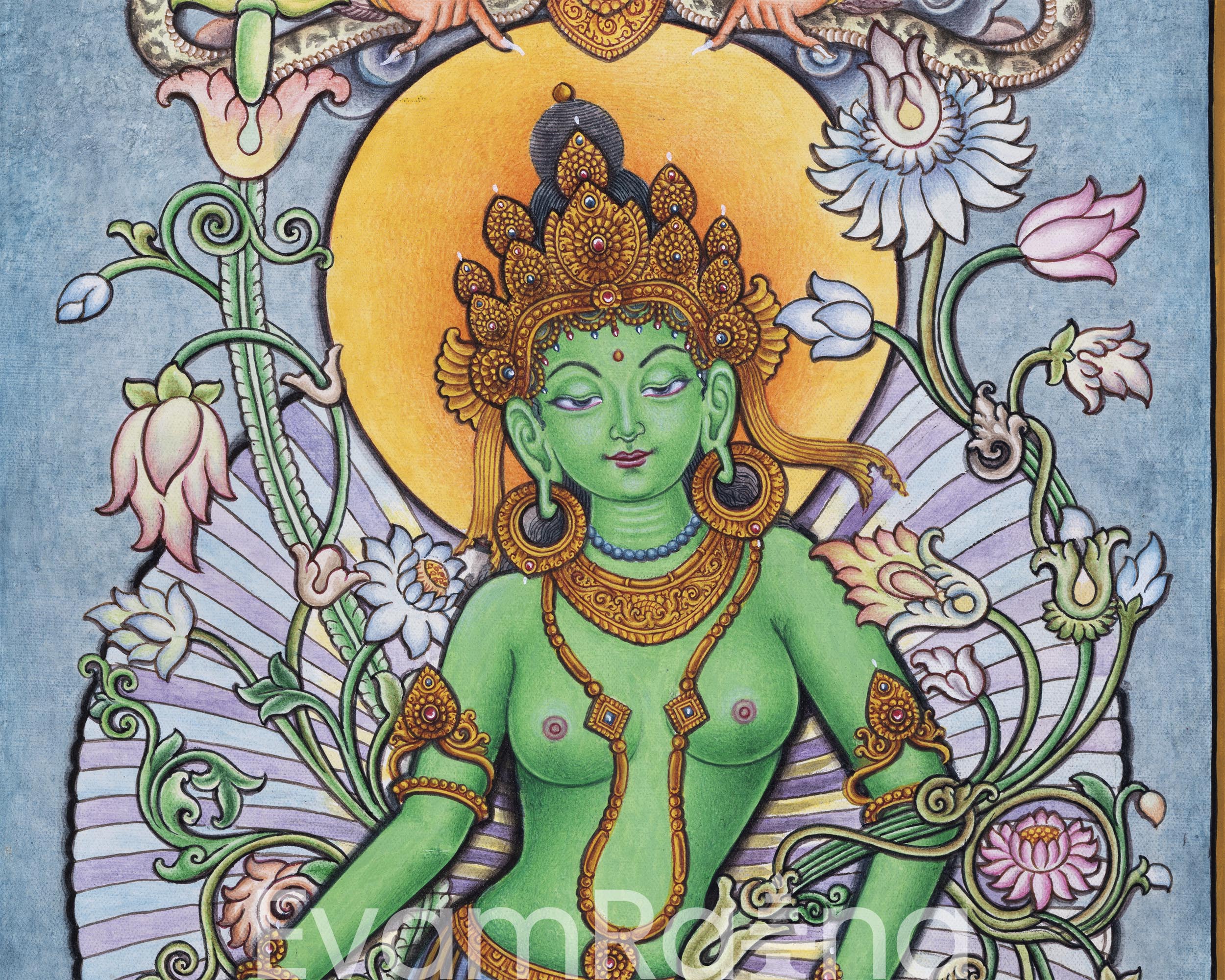 Captivating Newari Pauba Print Of Mother Green Tara Buddha | High Quality Canvas Art Print Of Tara