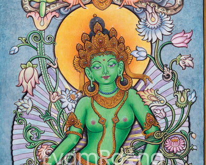 Captivating Newari Pauba Print Of Mother Green Tara Buddha | High Quality Canvas Art Print Of Tara