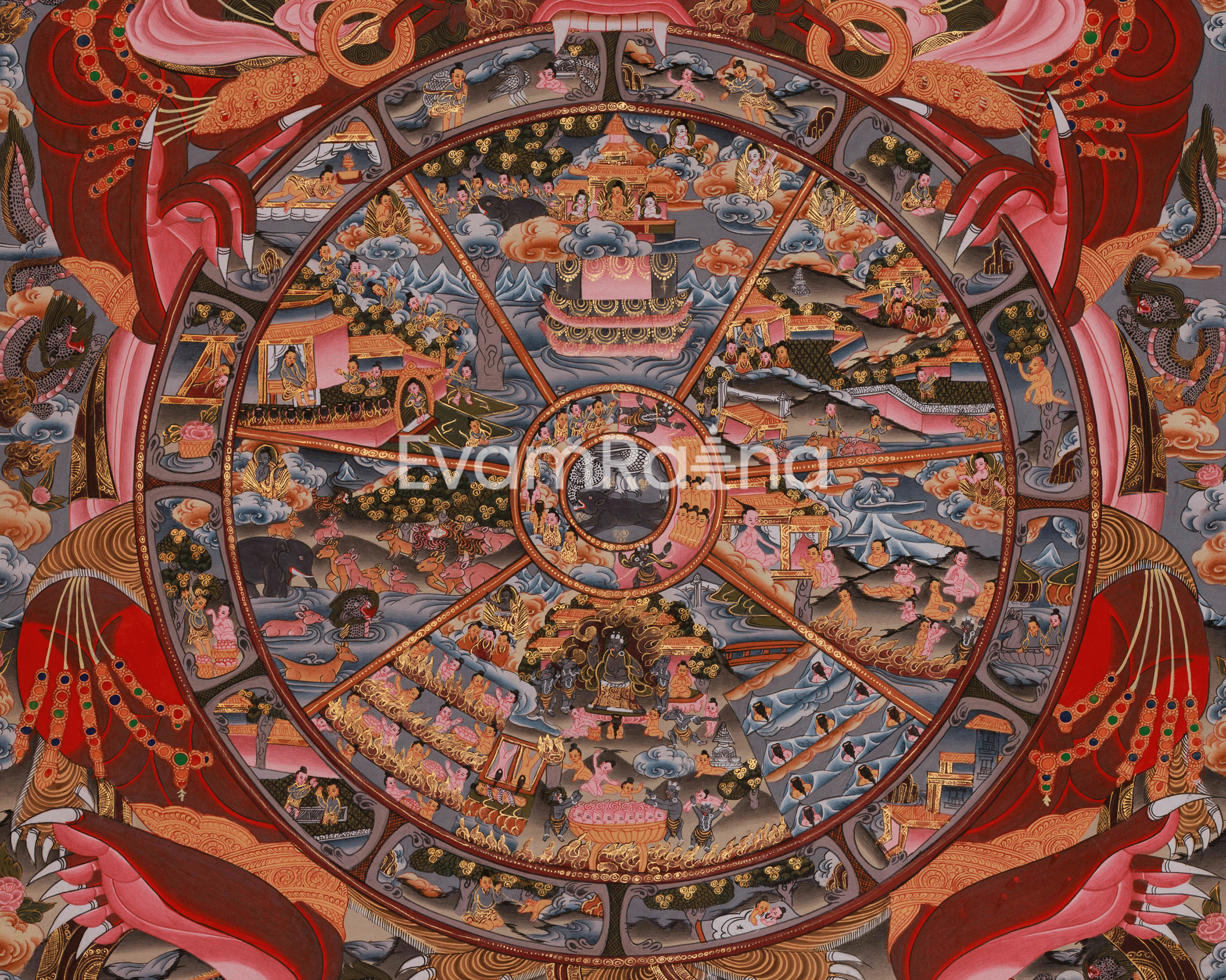 Himalayan Thangka of Wheel of Life | Cycle of Birth, Death, and Rebirth
