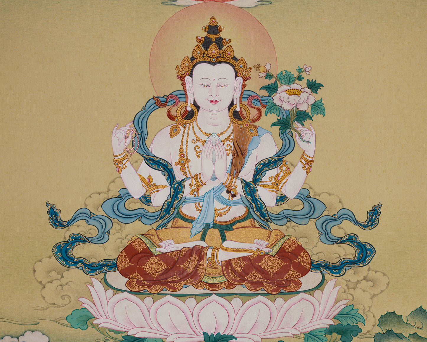 Bodhisattva Chenrezig with Amitabha Buddha | Artistic Elegance in Lhasa Stone Hues