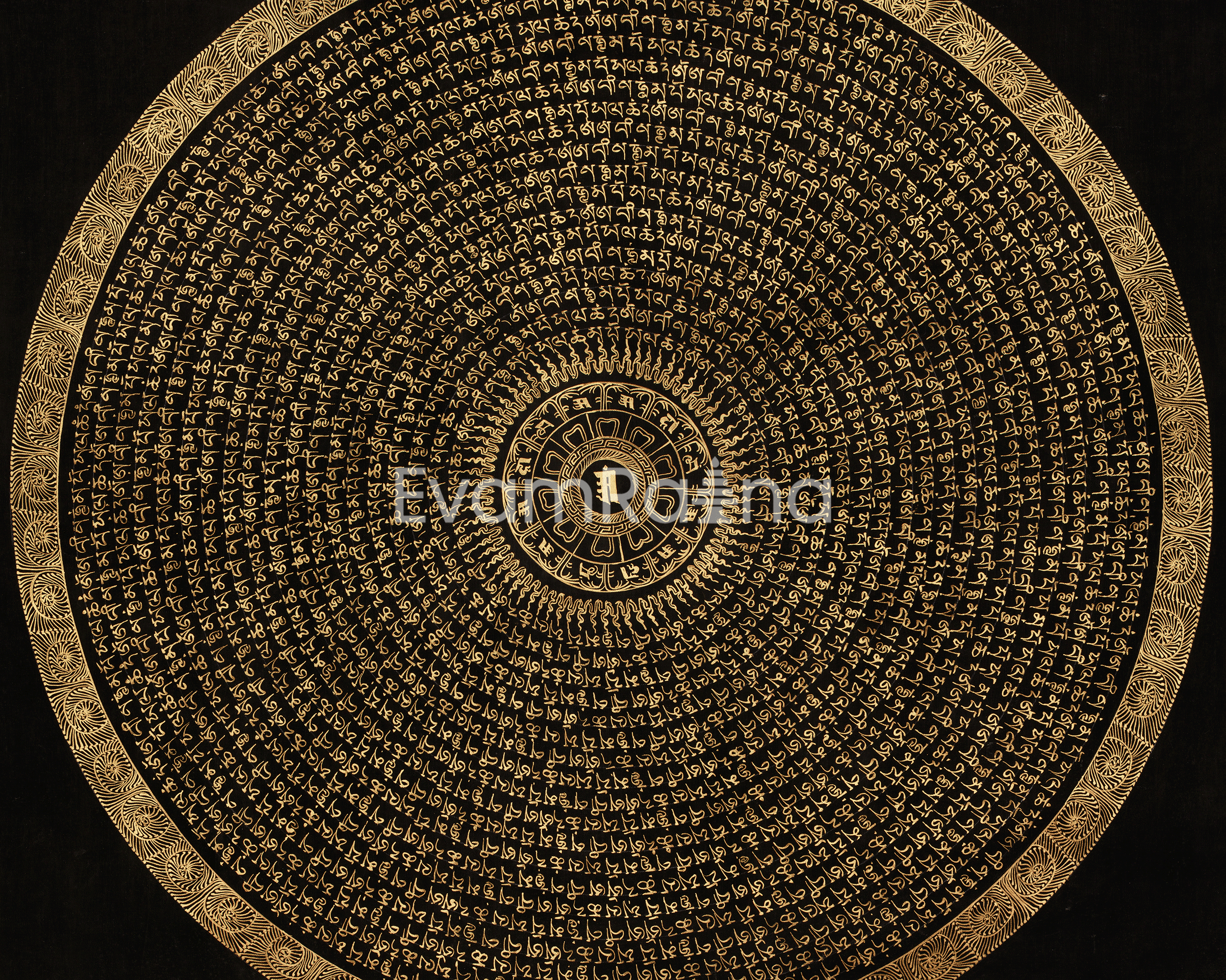 Tibetan Mantra Mandala Artwork | Himalayan Thangka Painting | Sacred Meditation Wall Hanging for Spiritual Home Decor