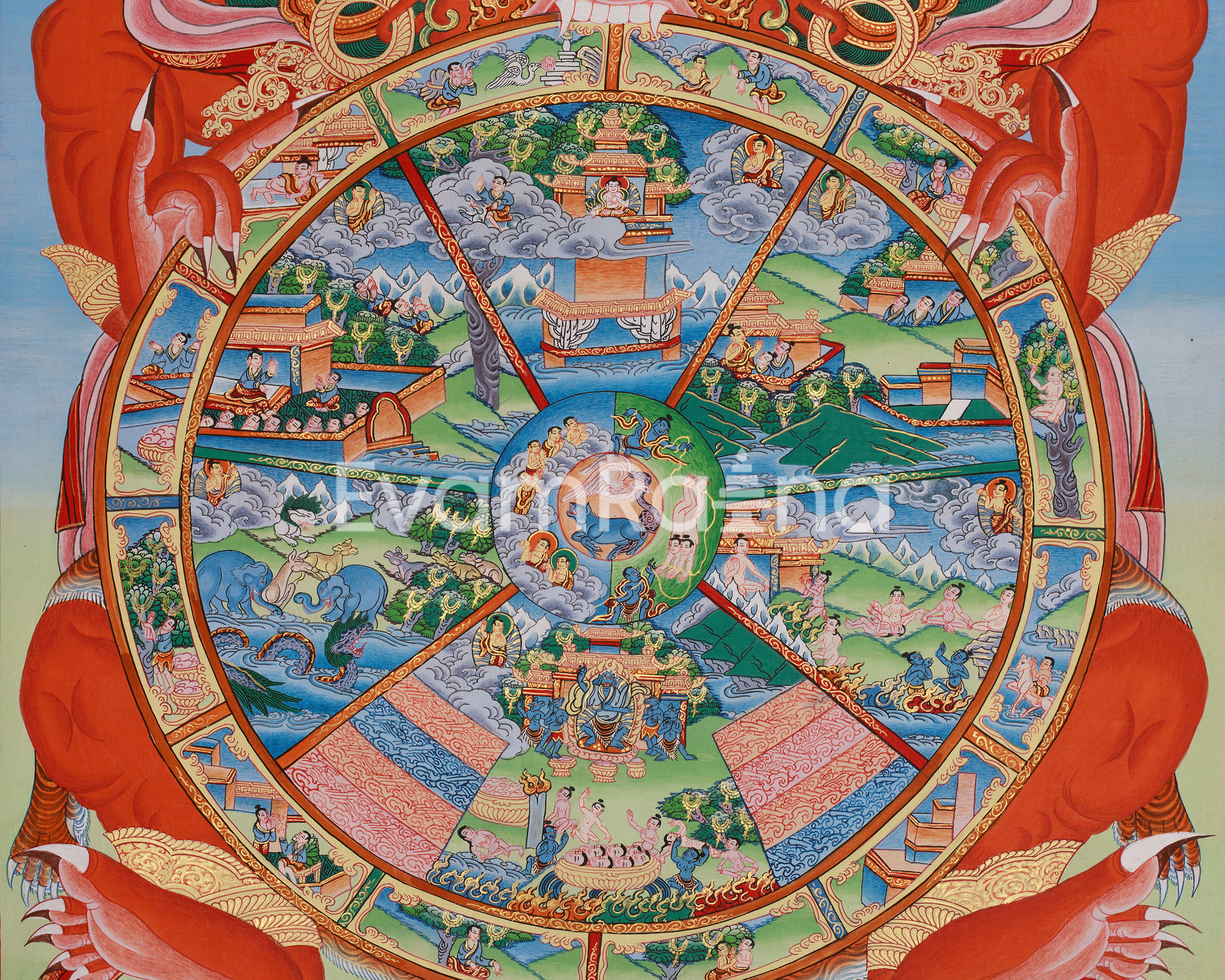 Tibetan Wheel of Life Art | Buddhist Samsara Wall Decor | Bhavachakra Thangka