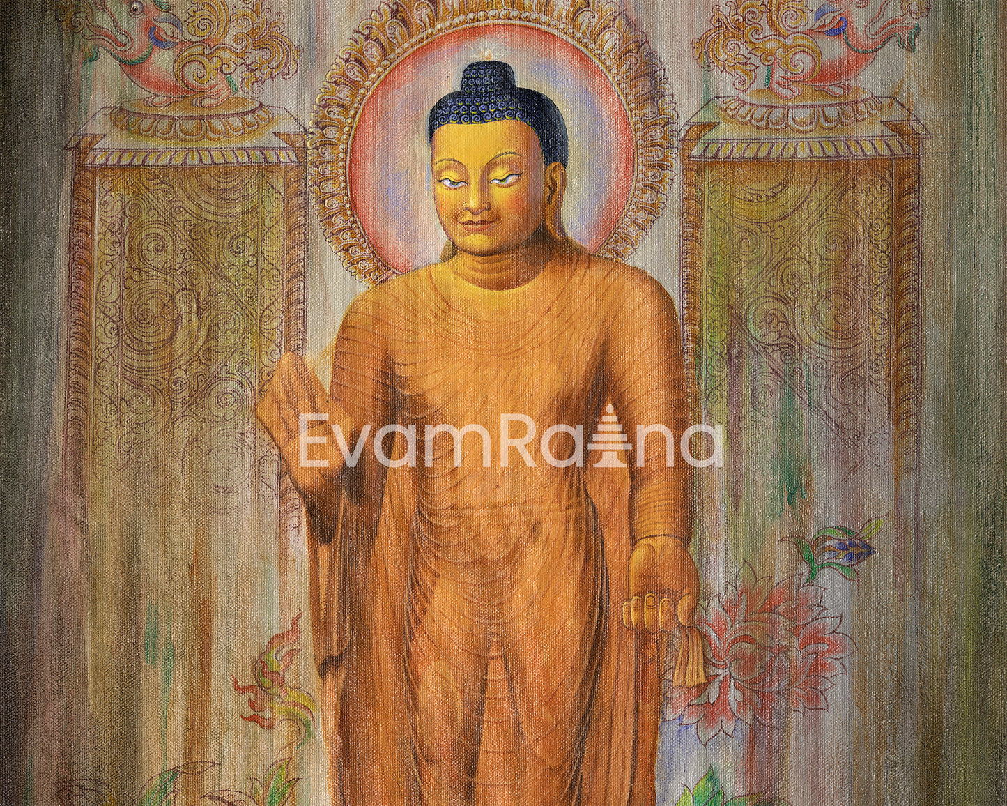 Graceful Shakyamuni Buddha Standing Thangka Print | Traditional Artwork for Decor