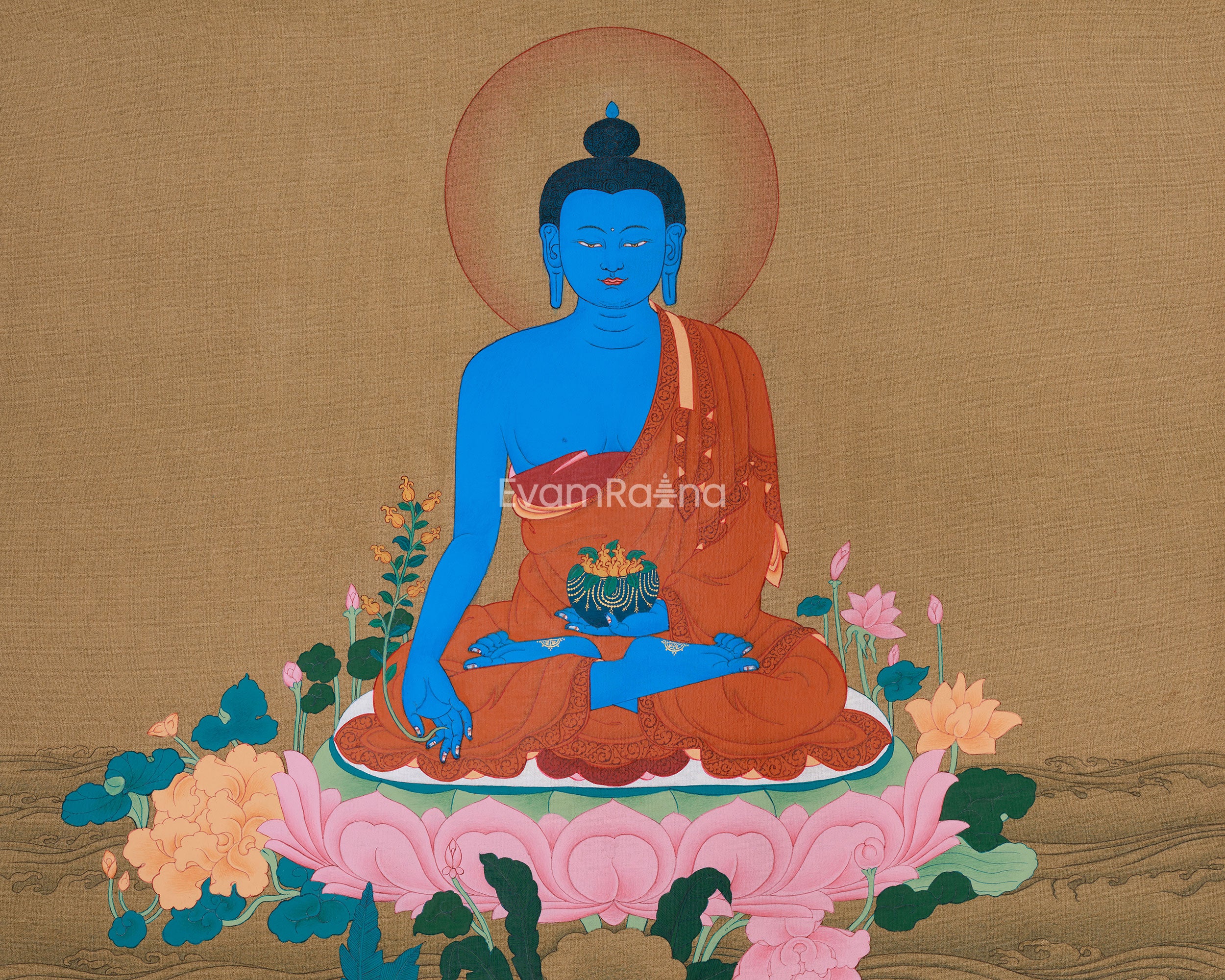 Healing Buddha Artwork | Traditional Tibetan Medicine Buddha Thangka