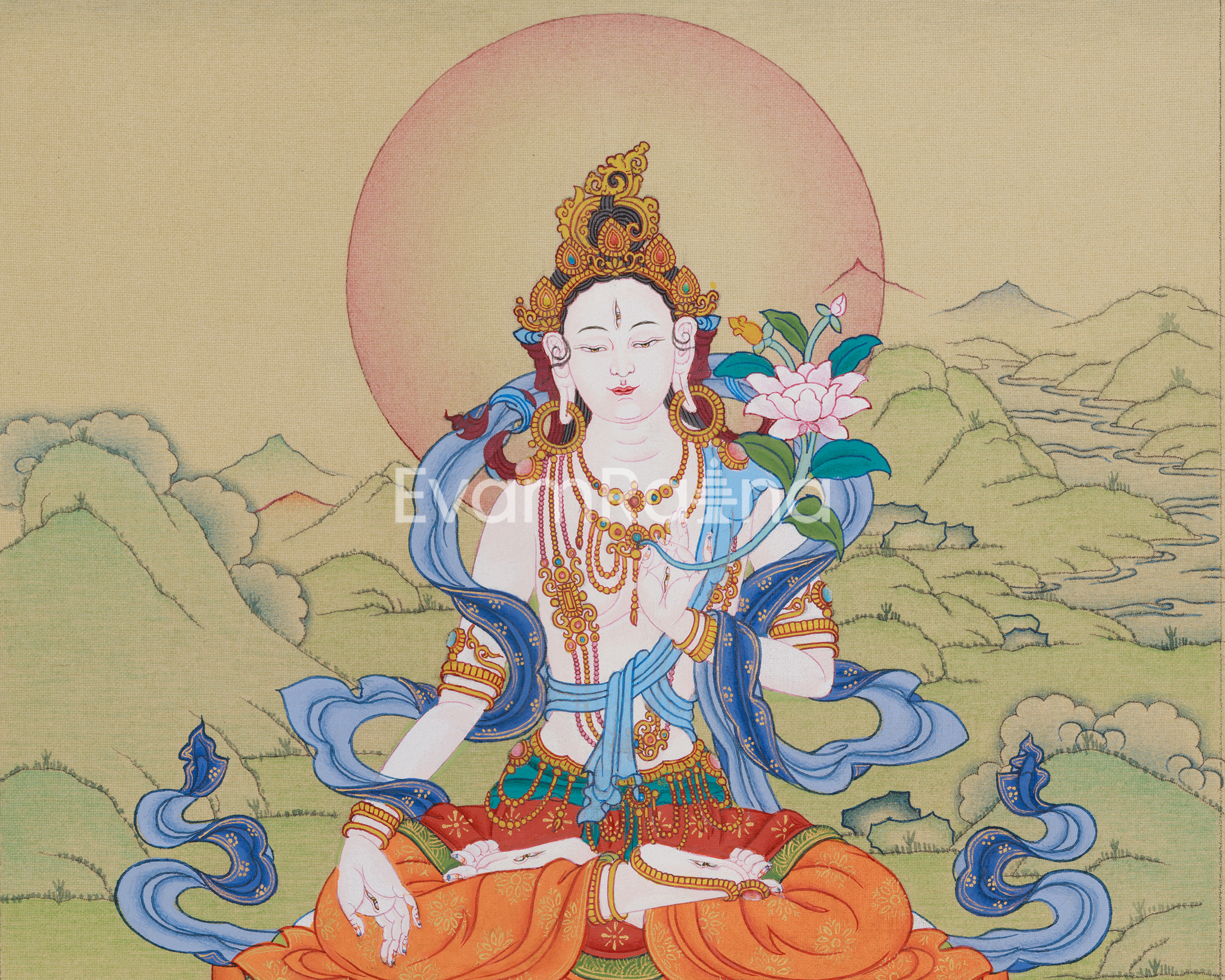 Religious Thangka Of White Tara | A Divine Expression of Compassion | Sacred Art