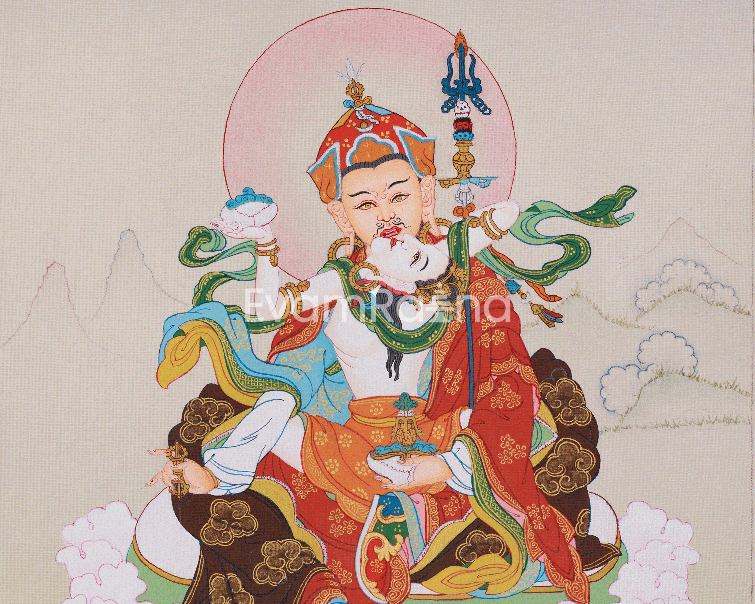 Himalayan Thangka of Guru Rinpoche With Consort | Lotus Born Master