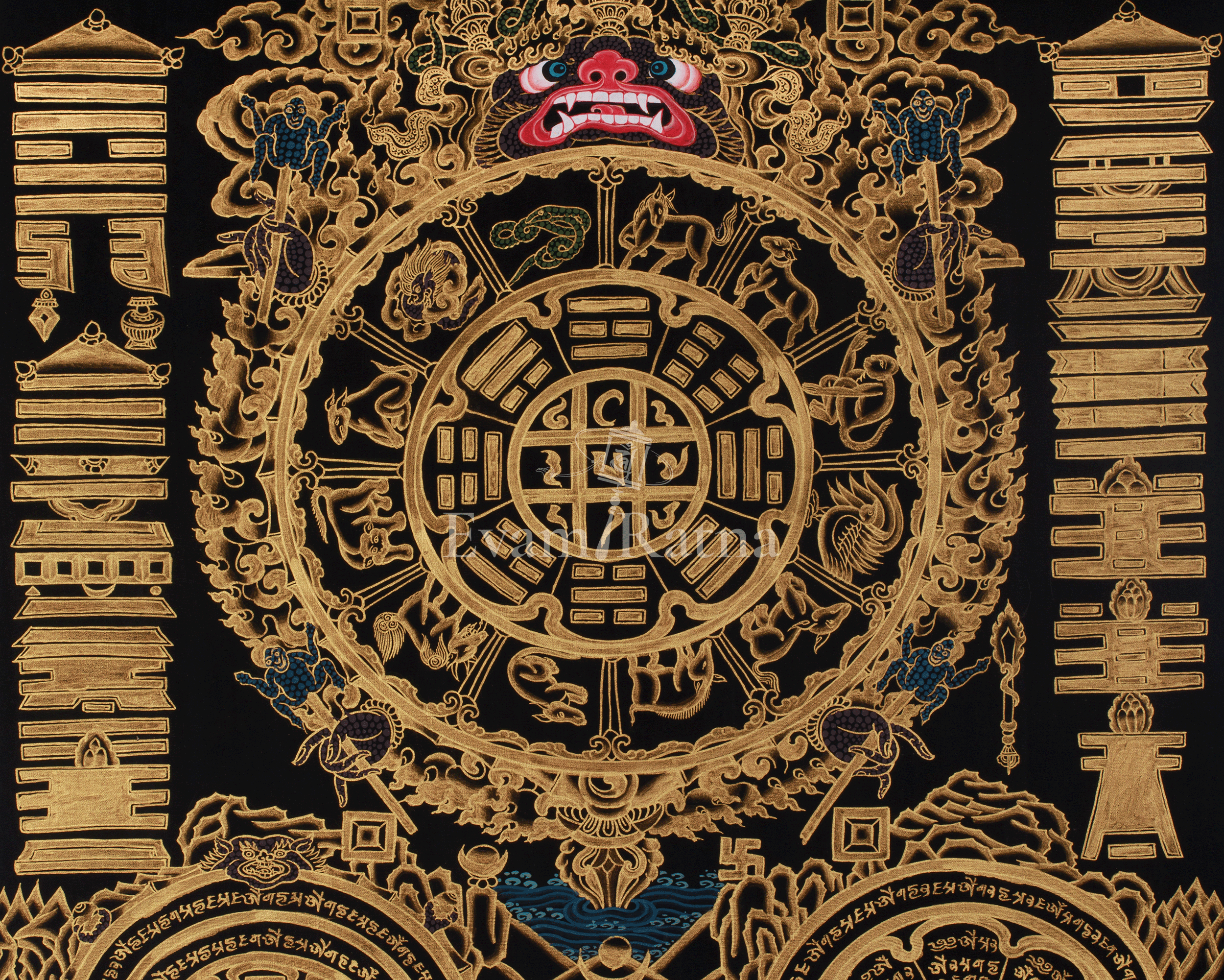 Astrological Chart Calendar Thangka | Tibetan Meditation and Cosmic Guidance Artwork