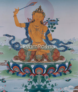 High-Quality Manjushri Giclee Thangka Print | Bodhisattva Of Wisdom | Tibetan Buddhism Art