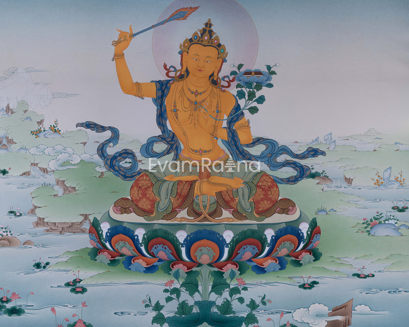 High-Quality Manjushri Giclee Thangka Print | Bodhisattva Of Wisdom | Tibetan Buddhism Art