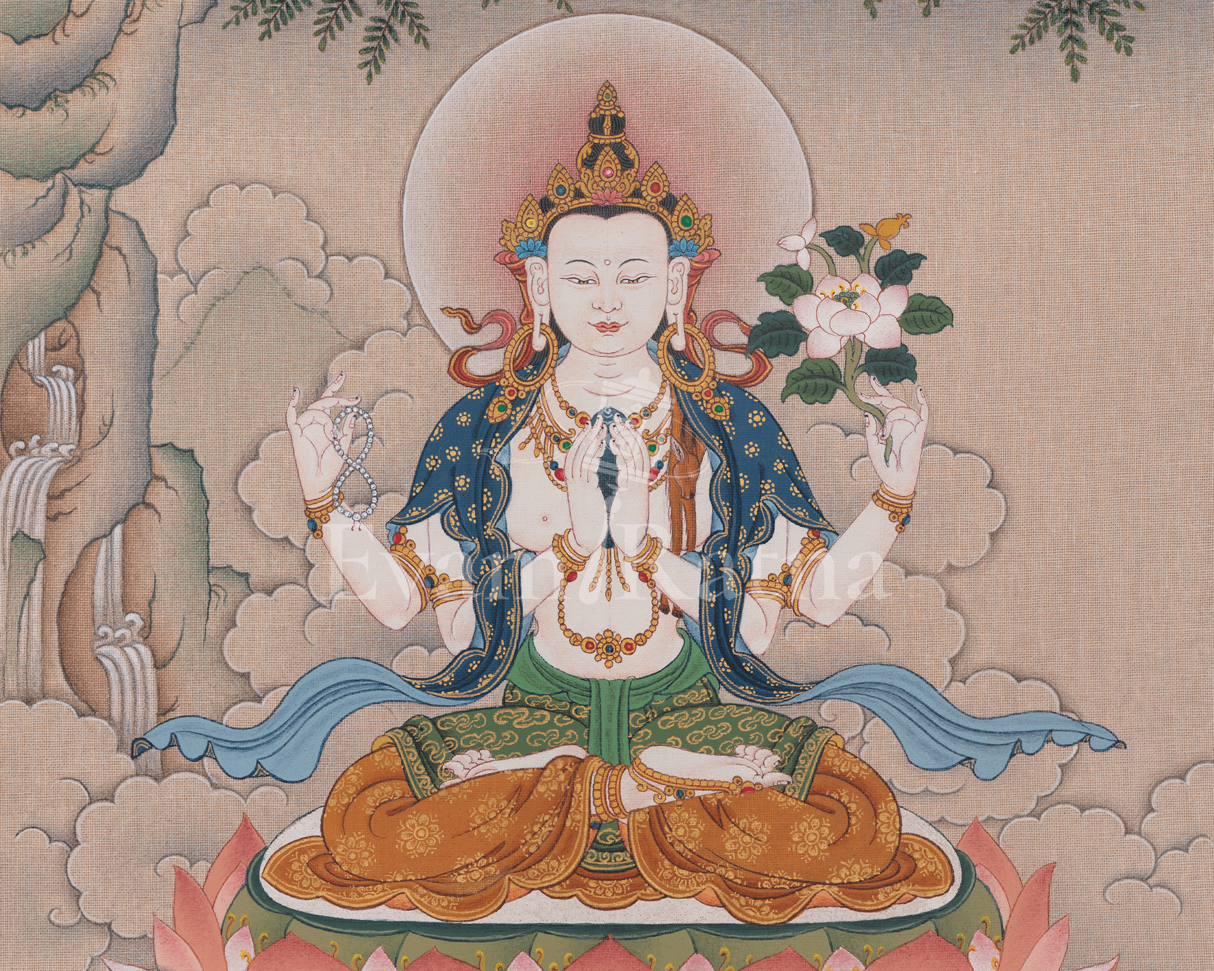 Chenrezig Devotional Painting | Compassion Buddha | Traditional Thangka
