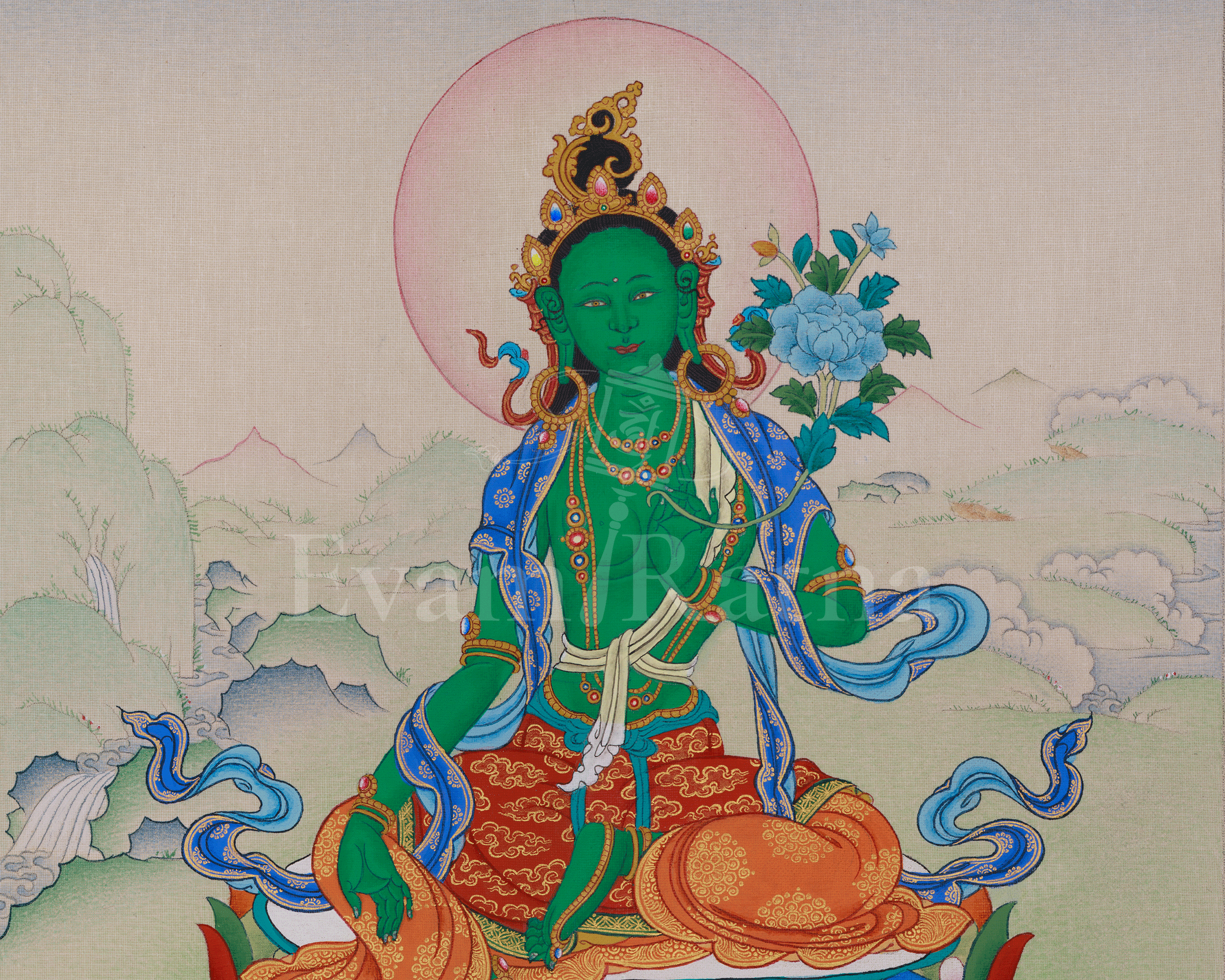 Himalayan Artwork of Green Tara | Symbolizing Compassion, Protection and Enlightened Blessings