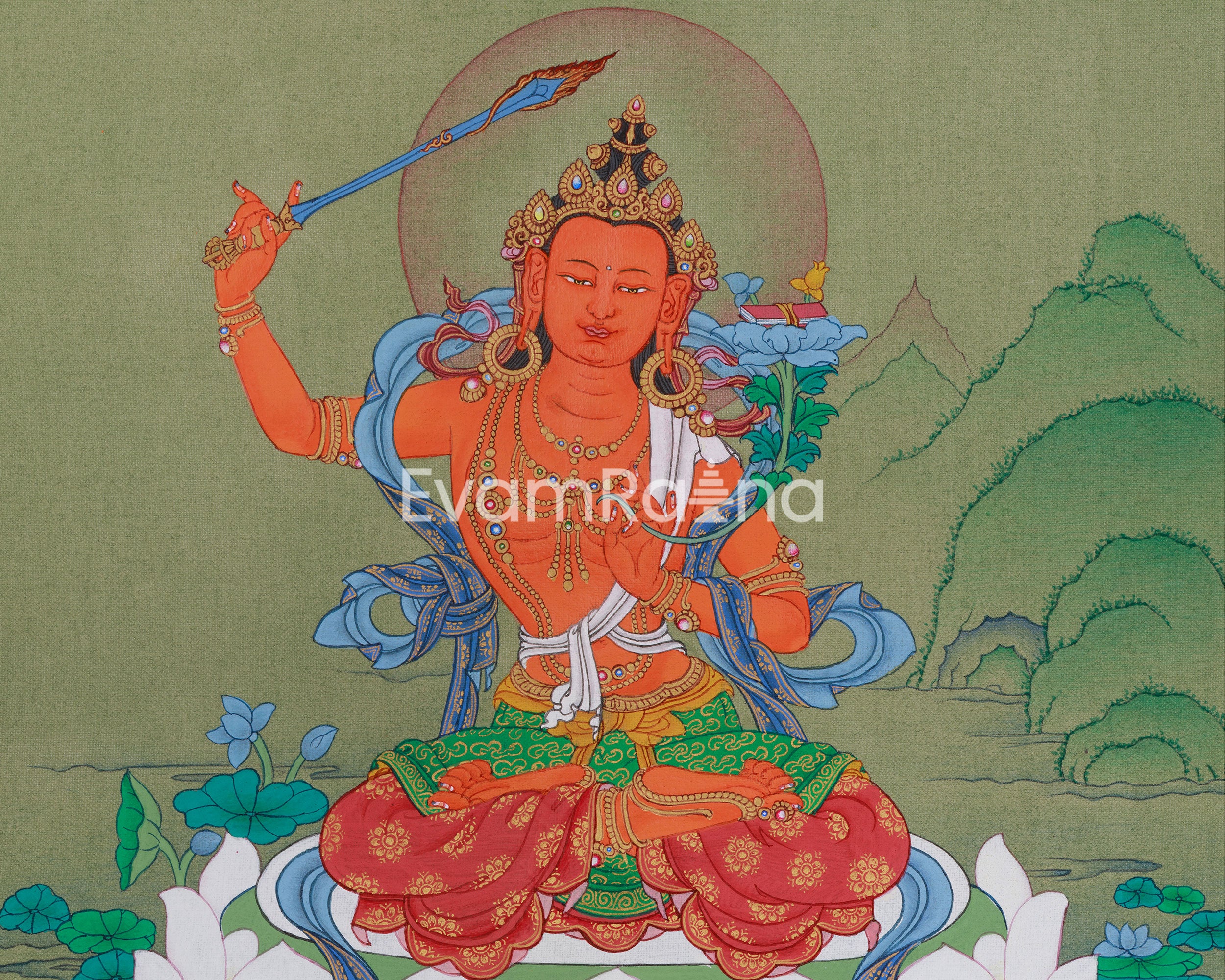 Bodhisattva Manjushri Knowledge Deity Thangka | A Sacred Symbol of Wisdom