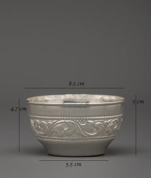 Handcrafted Pure Silver Water Offering Bowl Set | Ritual & Meditation Decor
