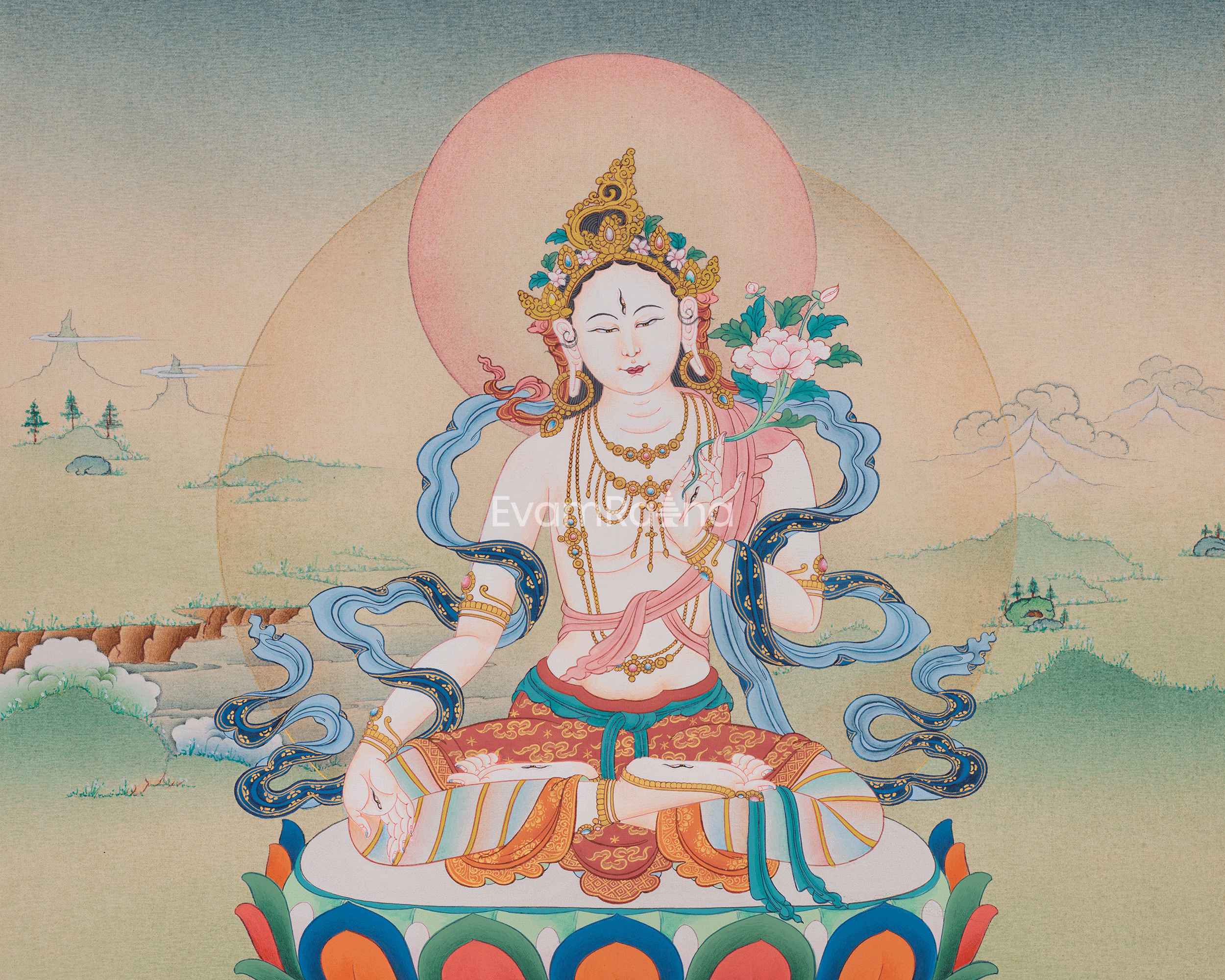 White Tara Buddhist Healing Deity Thangka | Tibetan Goddess of Longevity
