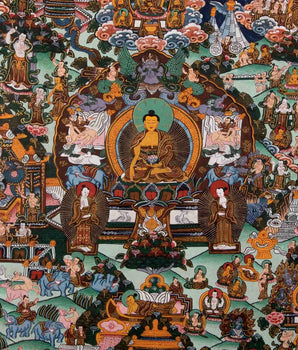 Vintage Buddha Life Story Thangka With Brocade