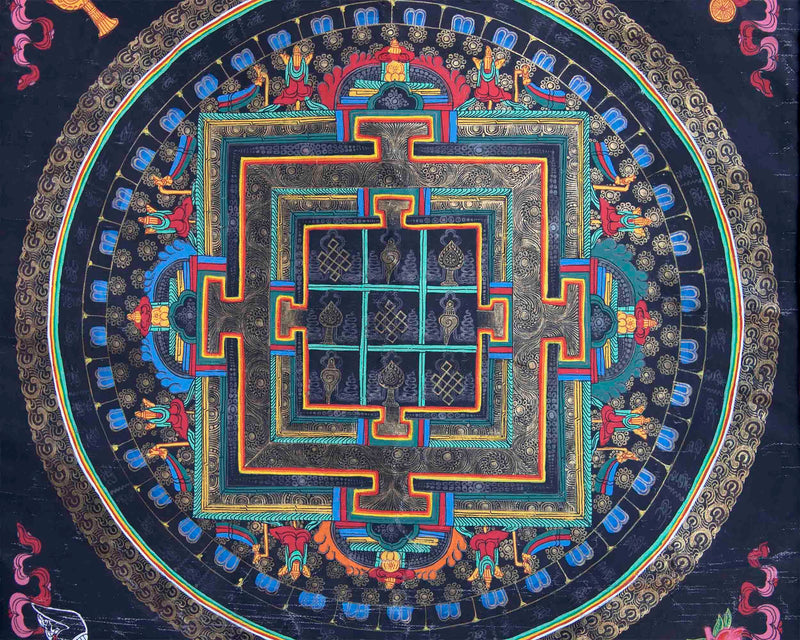 Vintage 8 Auspicious Mandala Thangka With Exquisite Brocade | Tibetan Wall Hanging