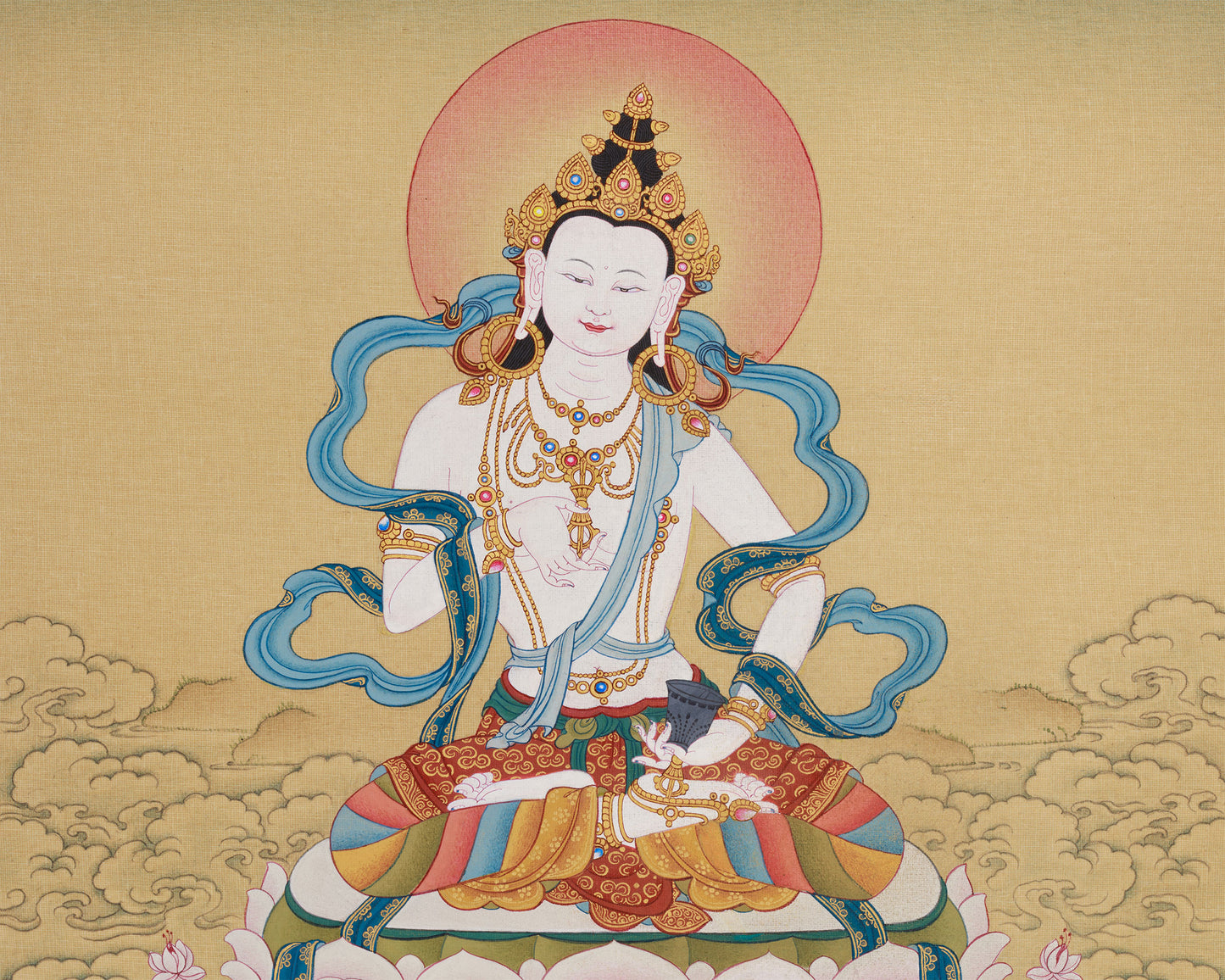 Sacred Vajrasattva Thangka | Purification and Healing Buddha | Natural Stone Colors