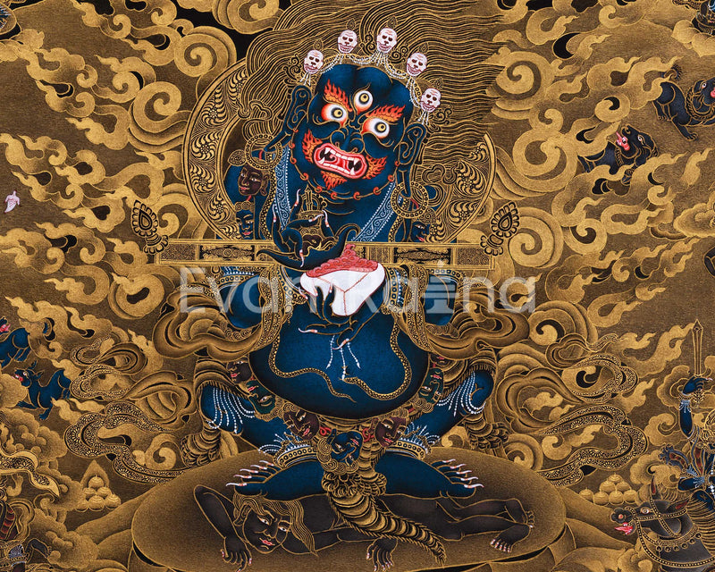 Sakya Mahakala with Retinue, Gold Thangka