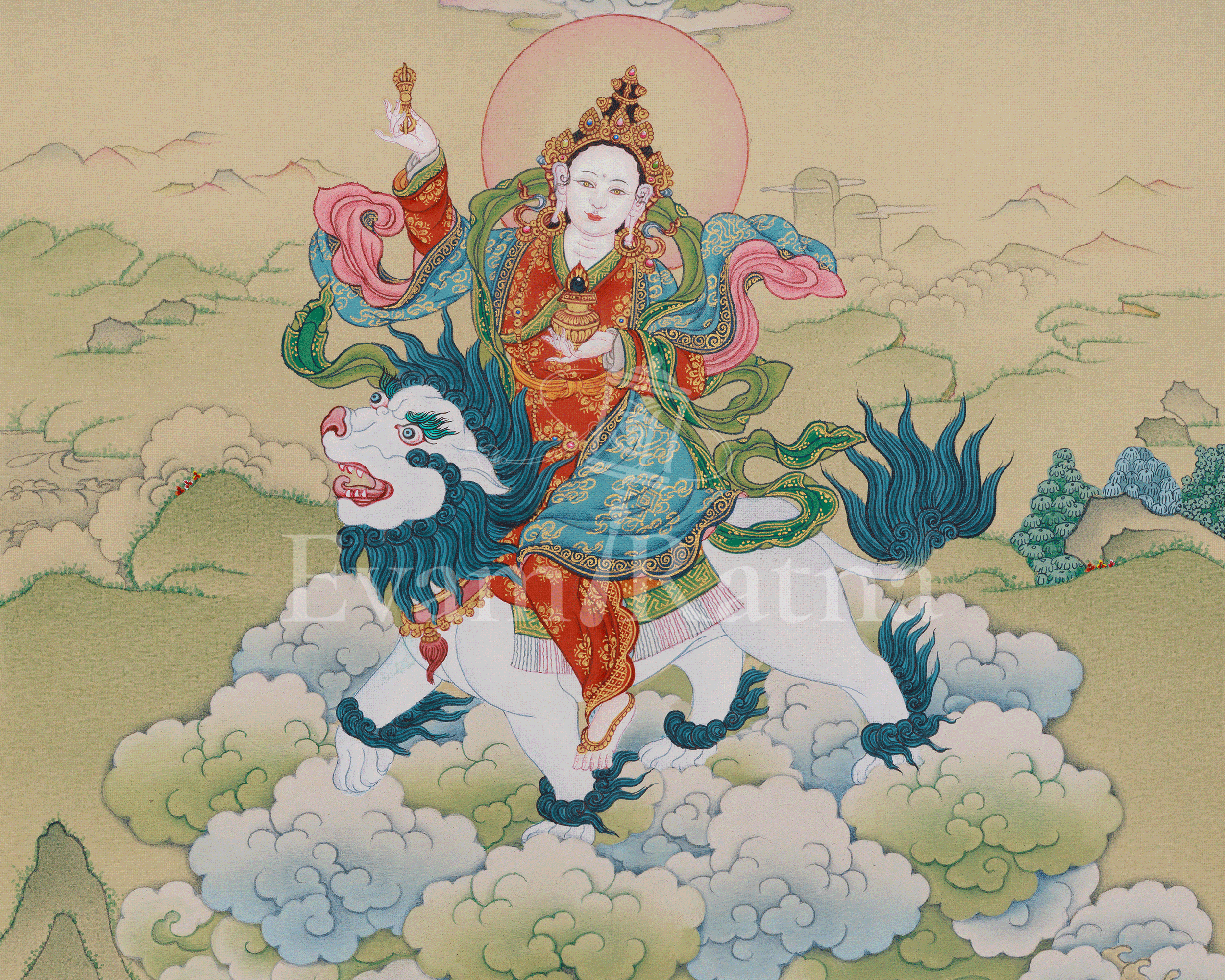 Tsheringma with Milarepa Thangka | Tibetan Artwork for Longevity and Wisdom