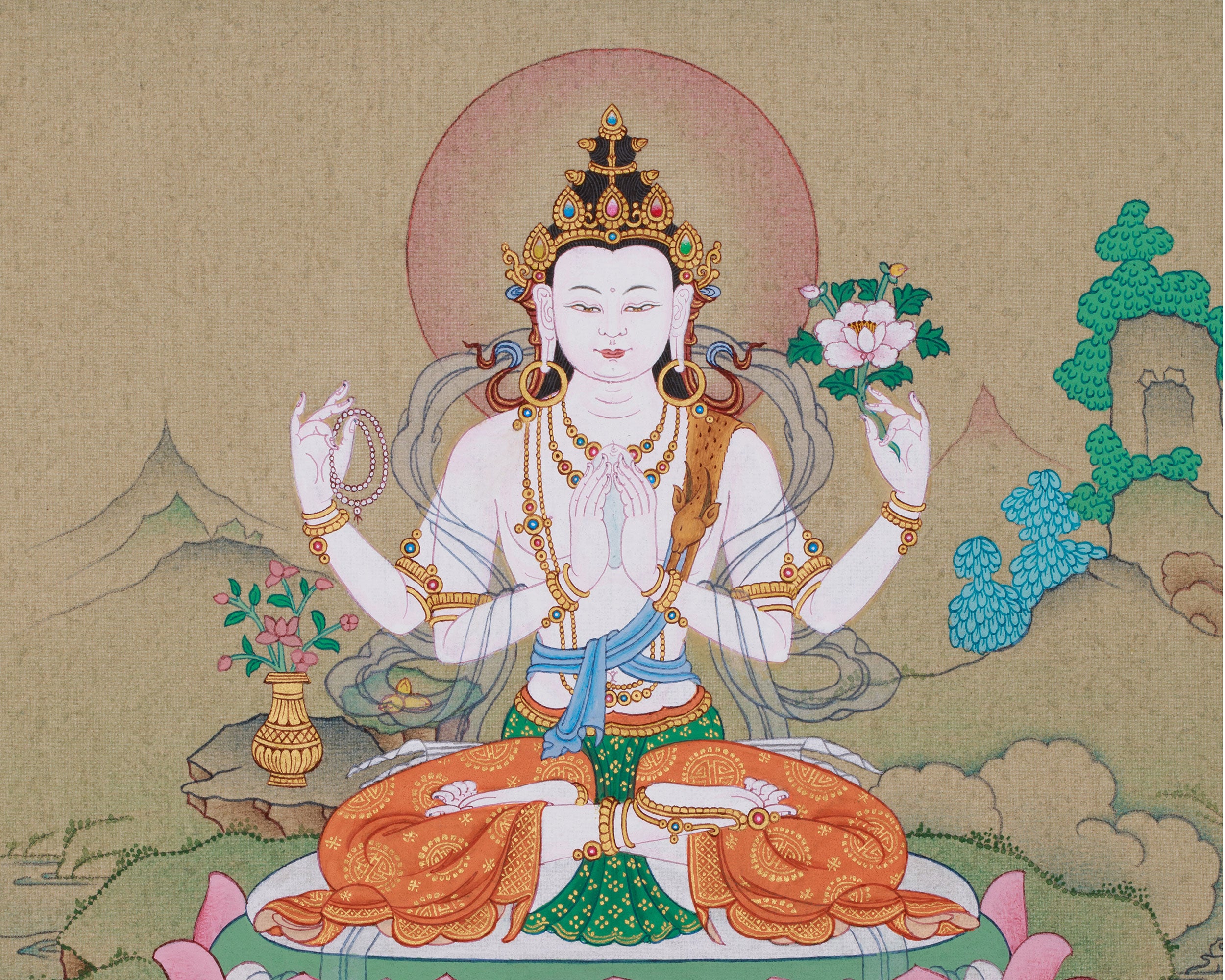 Four Armed Chenrezig Thangka | Avalokiteshvara’s Boundless Compassion