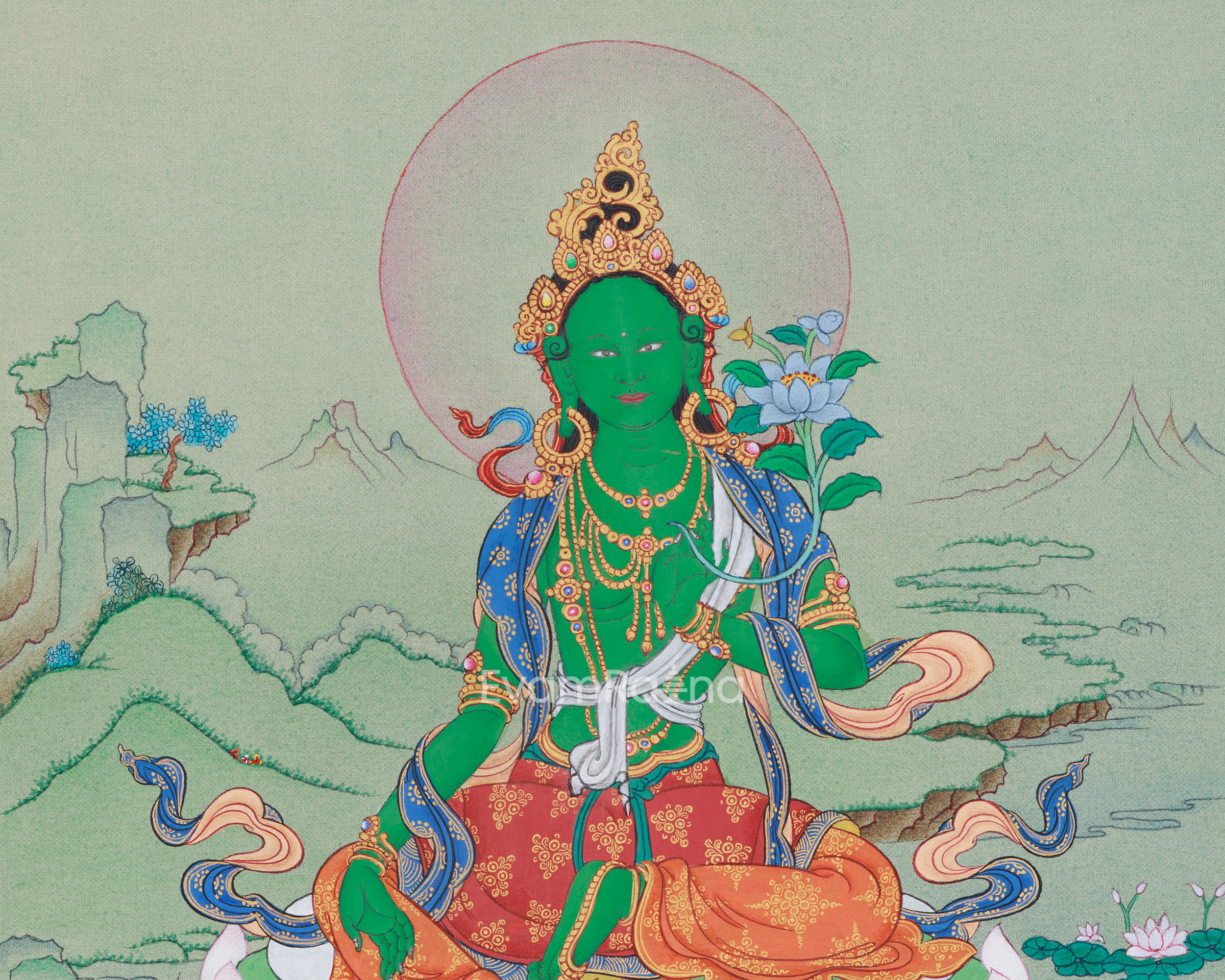 Green Tara Protection Thangka | Goddess of Peace and Healing