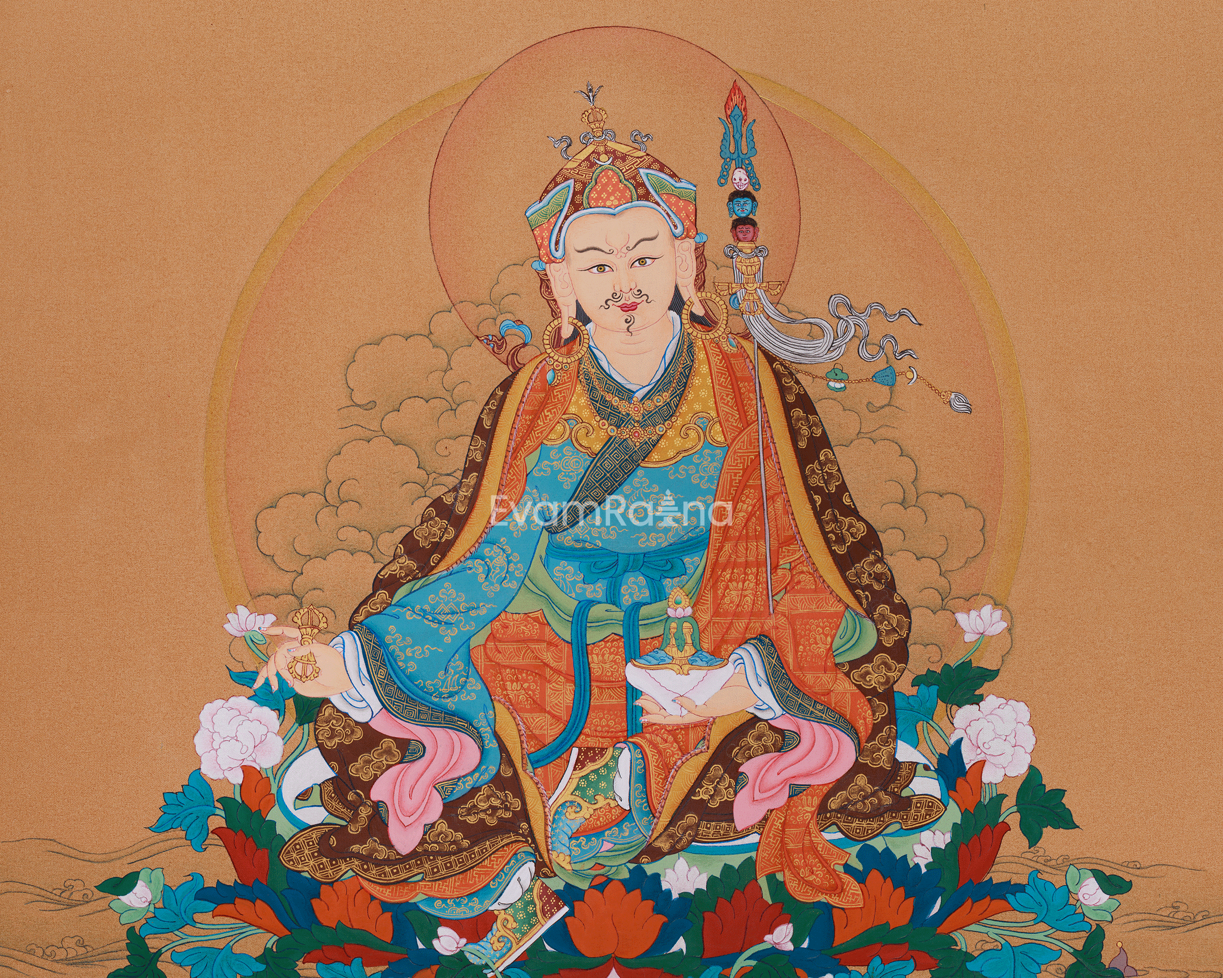 Handmade Spiritual Teacher Guru Rinpoche Thangka | Tantric Guide & Protector of the Dharma