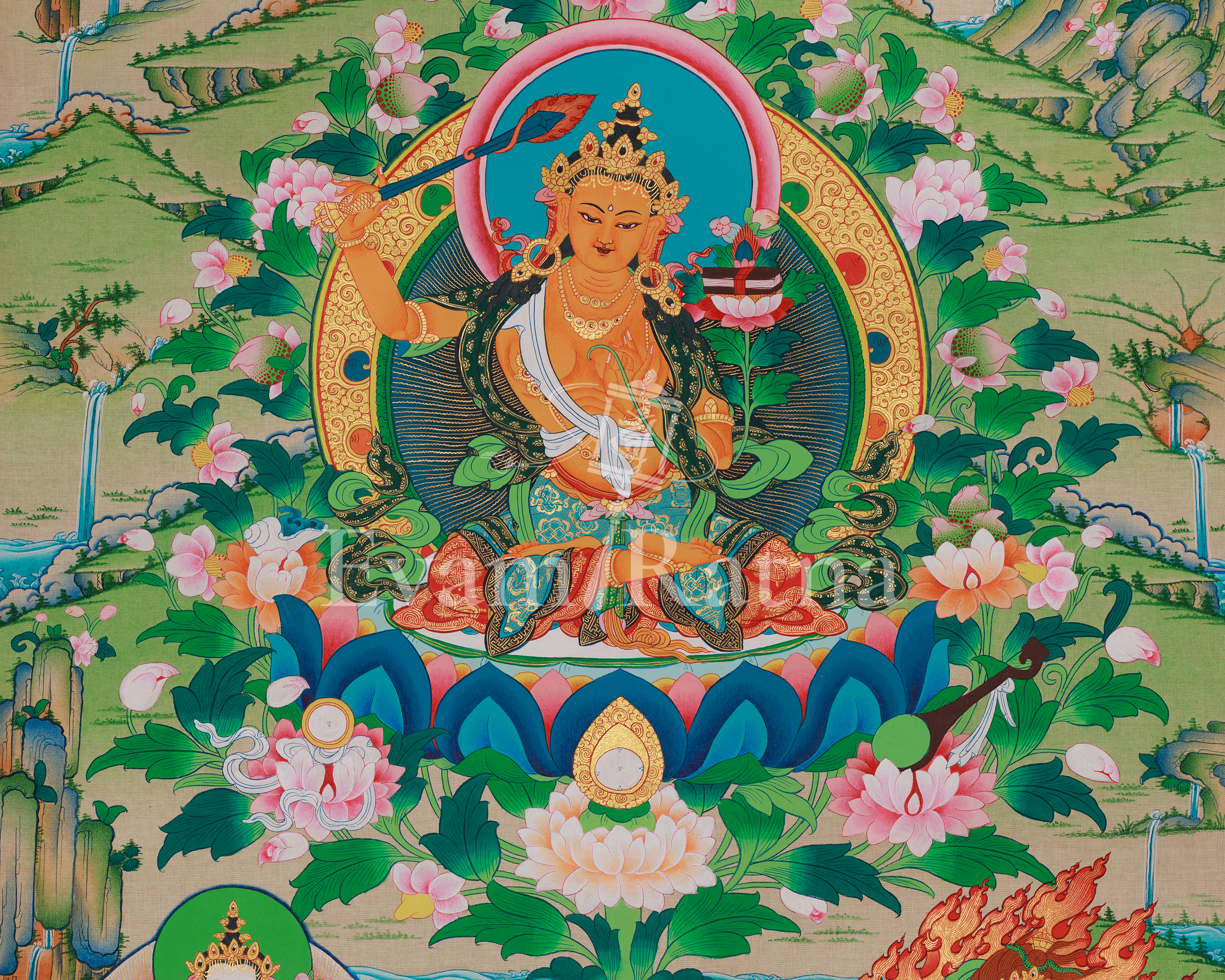 Tibetan Jampelyang Thangka | Manjushri Wisdom Deity Artwork
