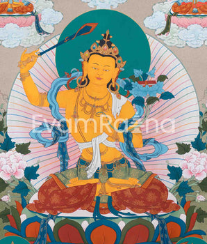 5 Manjushri Thangka as a Symbol of Wisdom | Bodhisattva Art  | Traditional Wall Hanging Decor