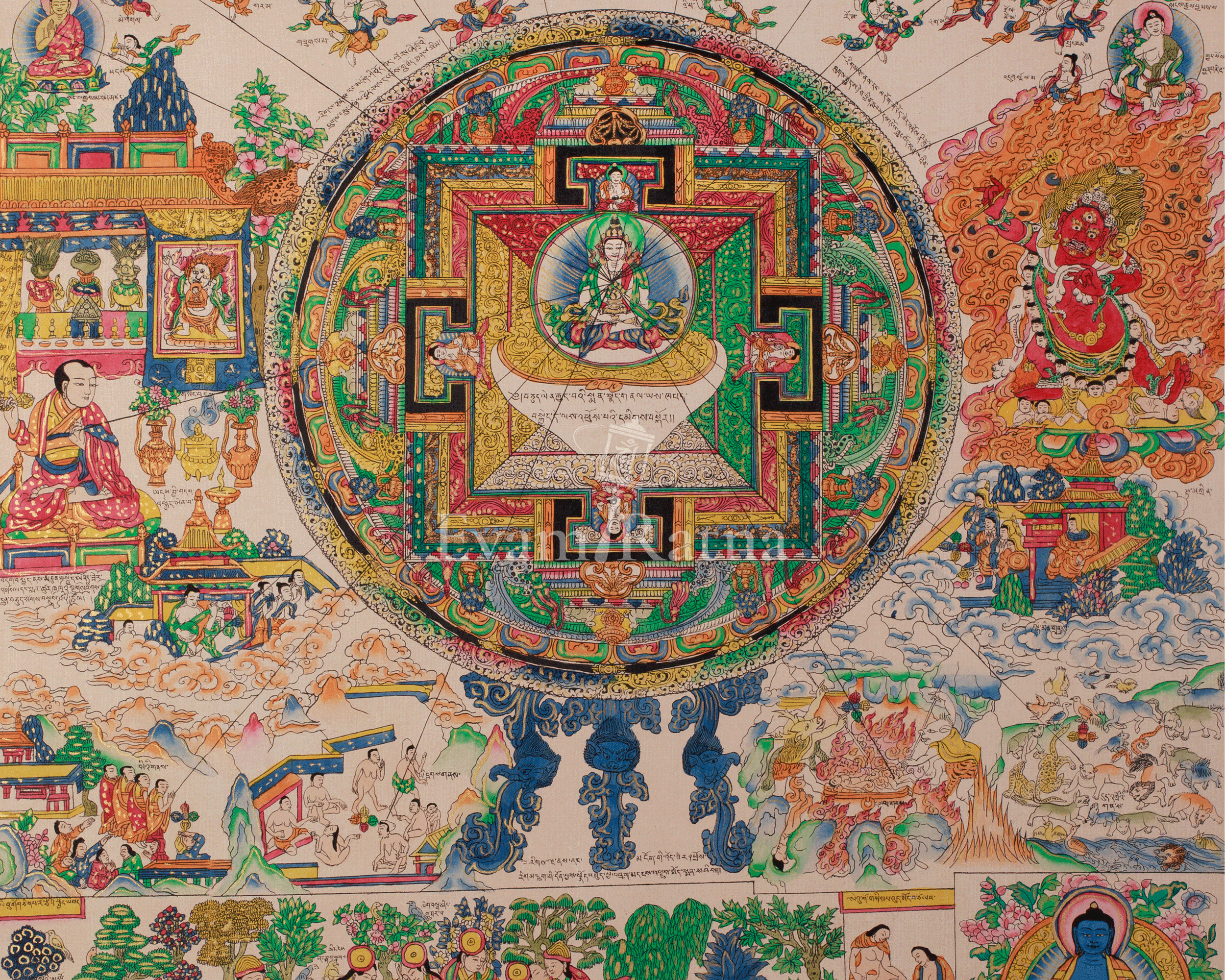 Cosmos of Healing Tibetan Thangka | Meditation and Devotional Artwork