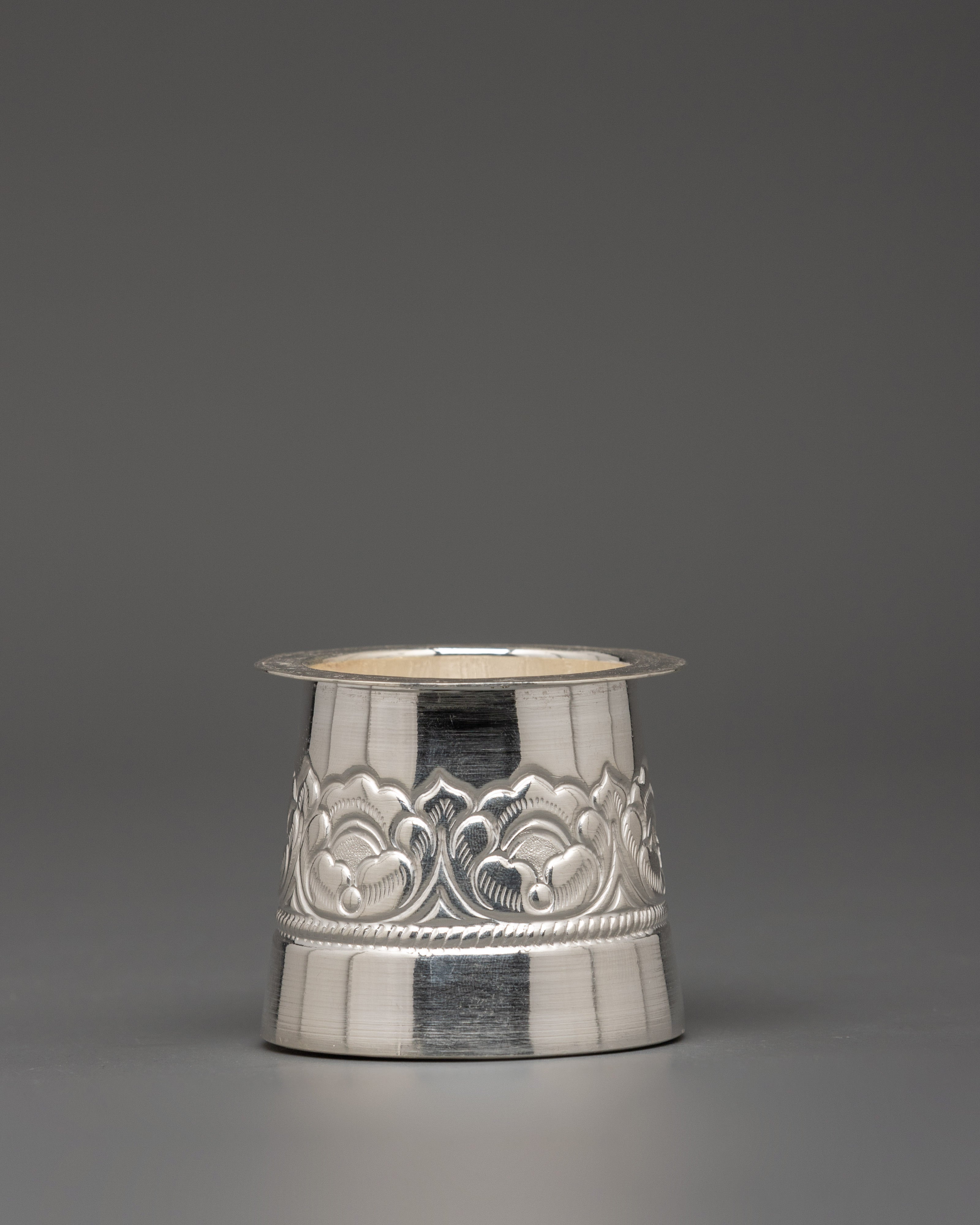 Pure Silver Glass with Spoon Set | Handcrafted Silver Ritual Cup