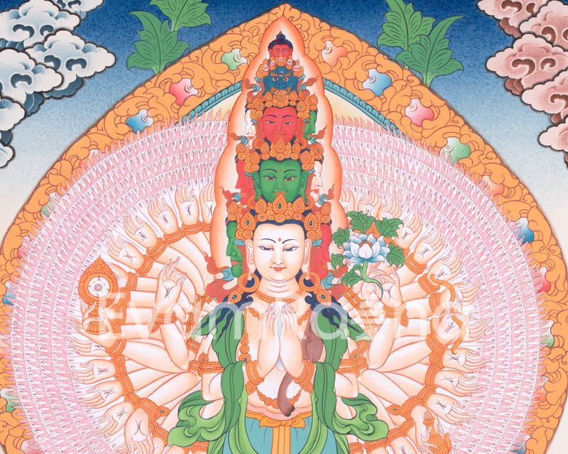 1000 Armed Avalokitesvara Thangka | Hand Painted Chenrezig Bodhisattva | Traditional Wall Decor