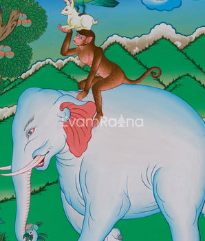 Thangka of Four Harmonious Friends | Depicting Unity, Cooperation, and Mutual Respect
