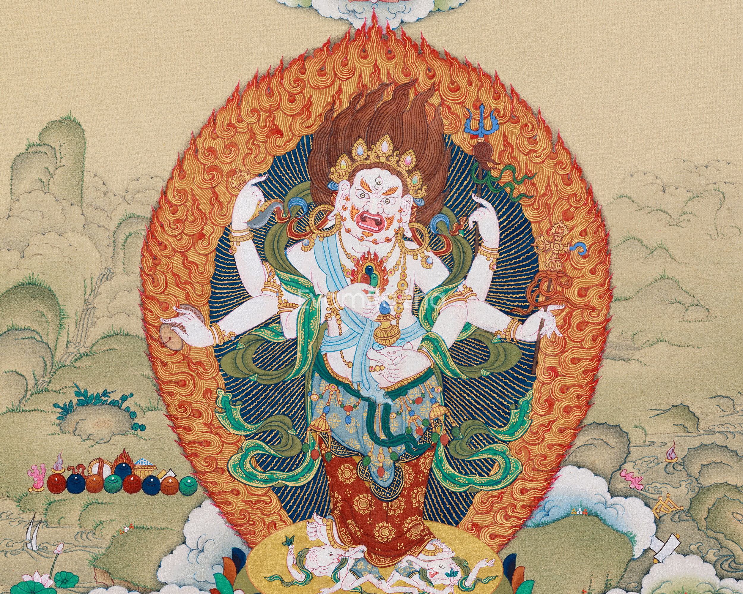 Sacred Buddhist Deity White Mahakala | Thangka of the Prosperity Guardian