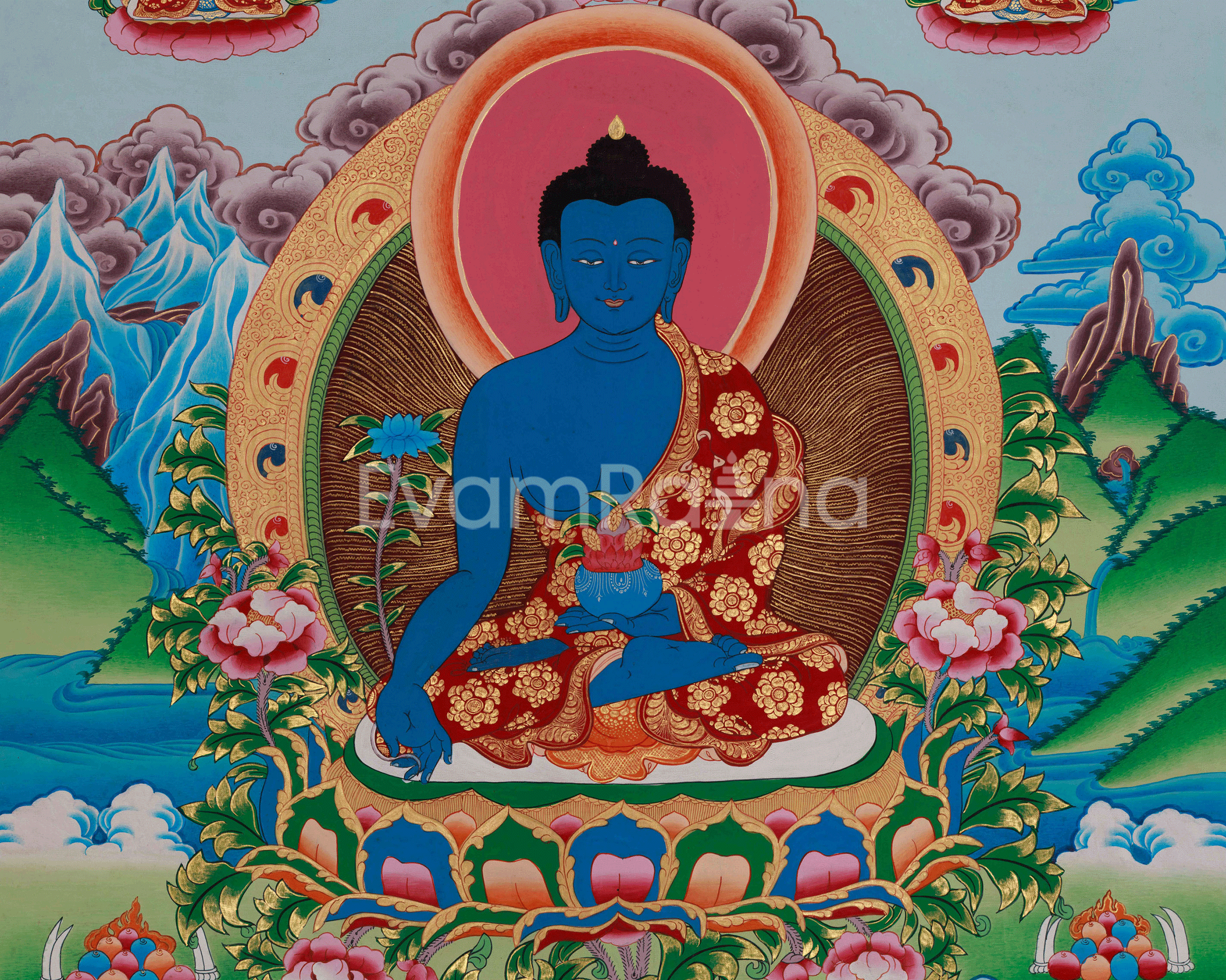 Buddhist Medicine Buddha Thangka | Bhaisajyaguru Artwork
