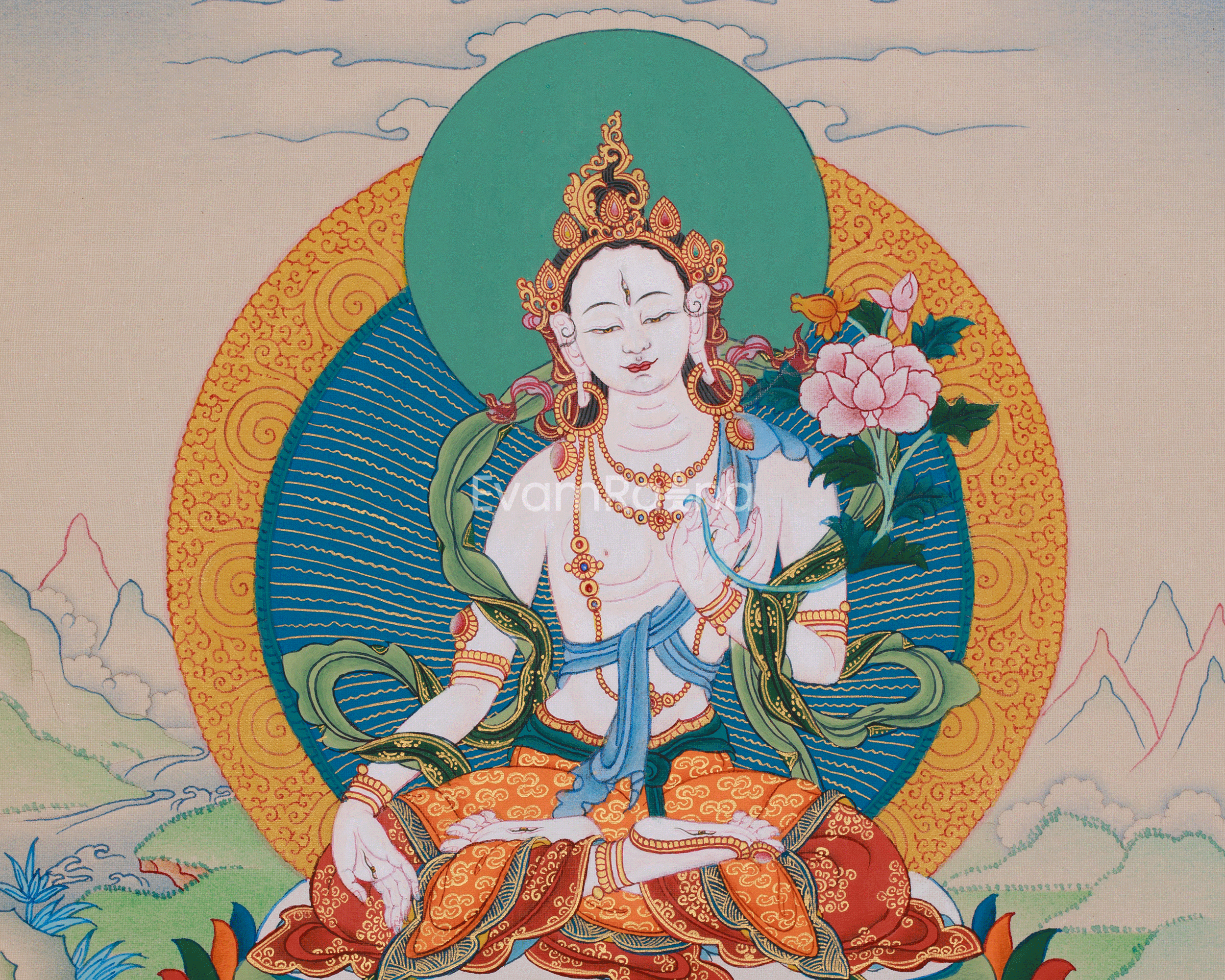Thangka of Long Life Goddess White Tara | The Female Bodhisattva of Healing