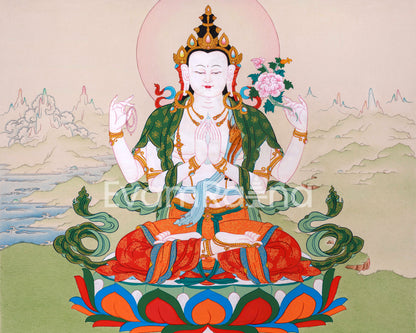 Bodhisattva Chenresig Thangka | Handpainted Buddhist Art