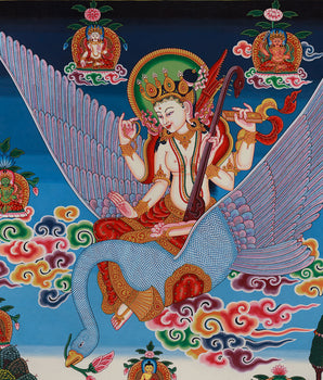 Goddess Saraswati Thangka | Sacred Art for Knowledge and Meditation