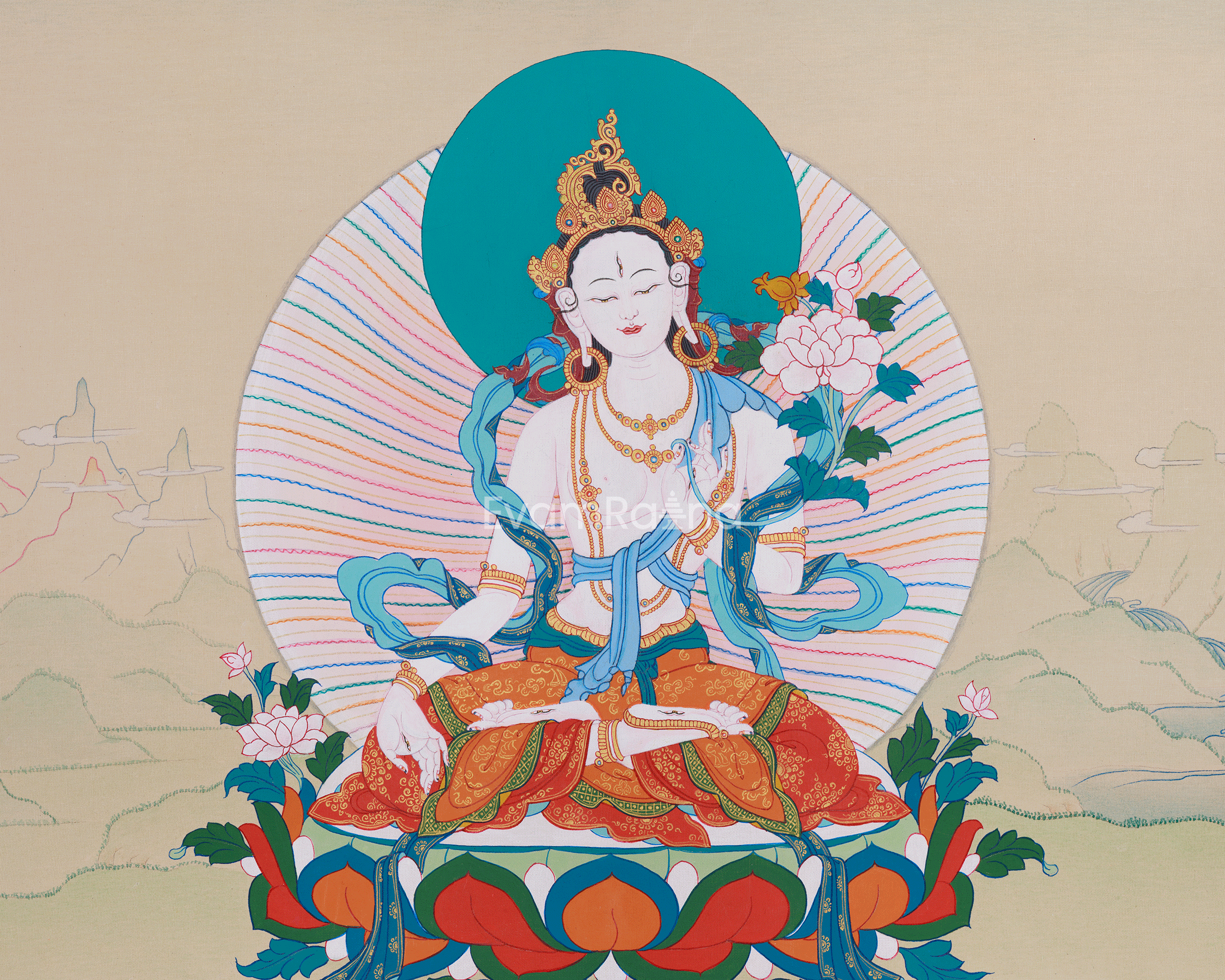 Three Long Life Deities Thangka - White Tara, Amitayus Buddha and Namgyalma