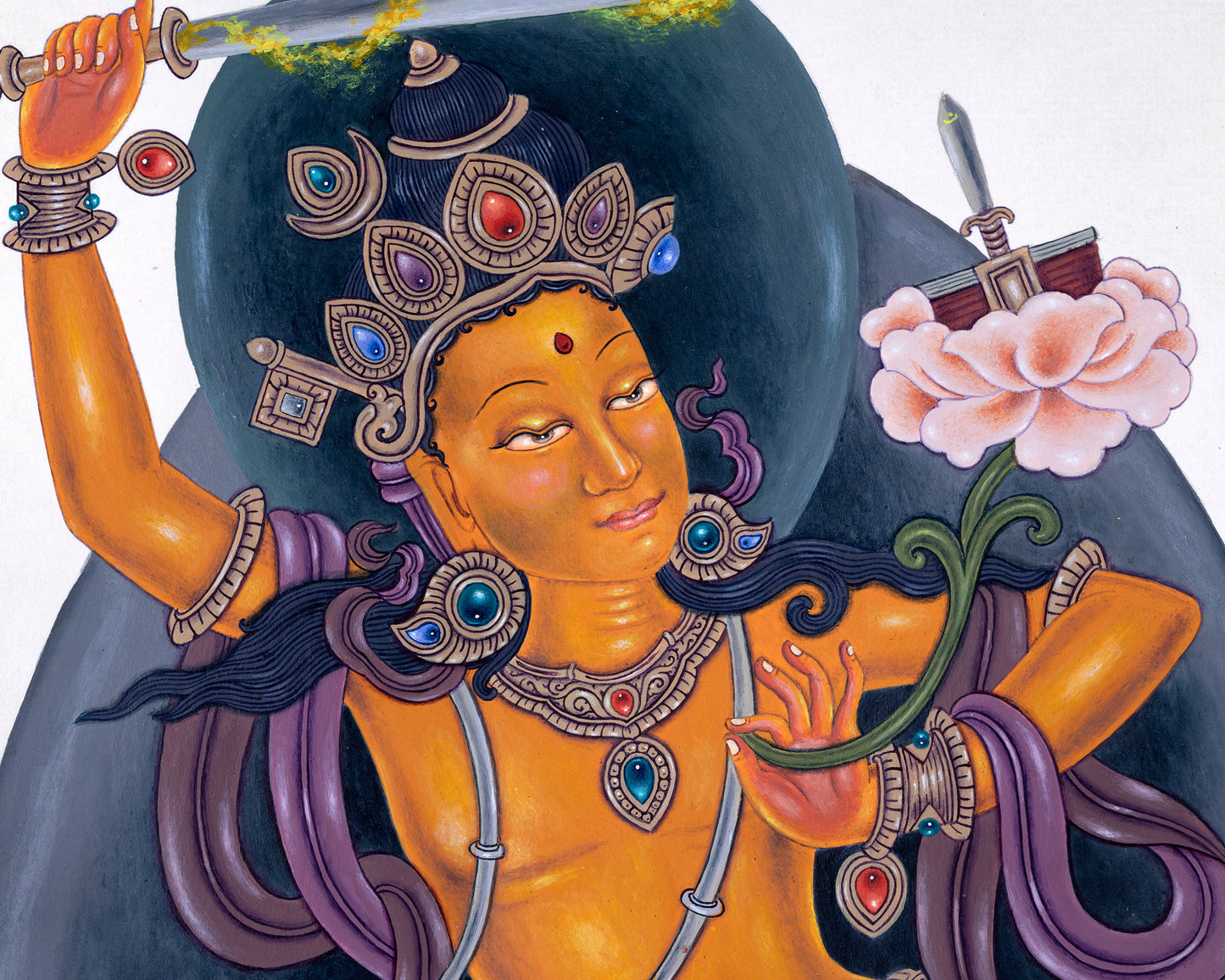 High-Quality Newari Art To Practice Manjushri Meditation | Manjushri, The Tibetan Bodhisattva Of Wisdom