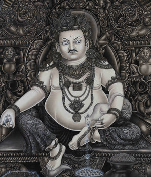 Majestic Kubera, God of Wealth | A Modern Charcoal Thangka Depiction