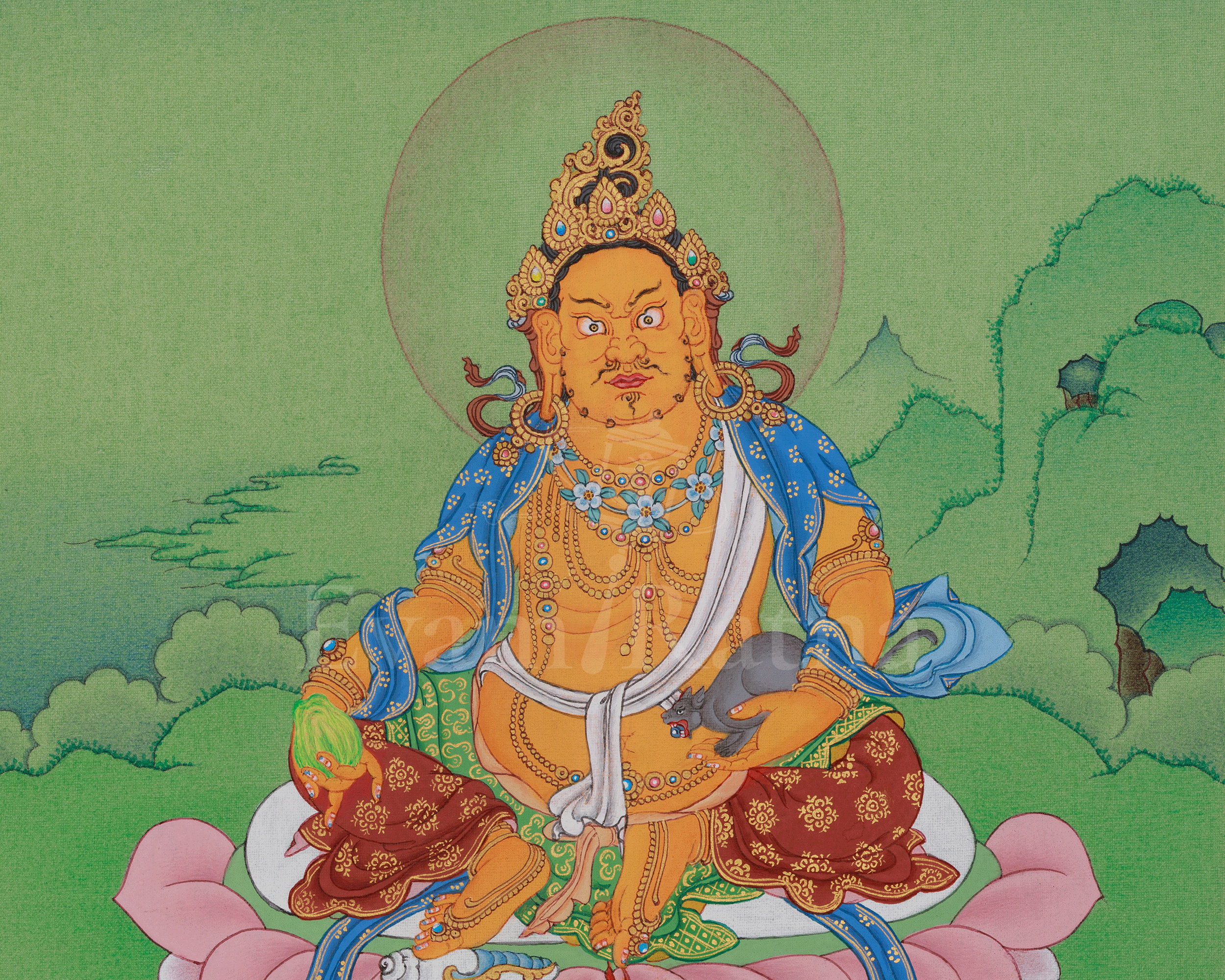 Buddhist Prosperity Deity Dzambhala Thangka | Sacred Wealth Deity Art