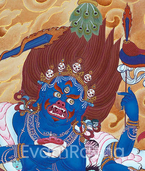 Himalayan Hand-Made Palden Lhamo Mantra Practice Thangka | Tibetan Deity Art On Cotton Canvas