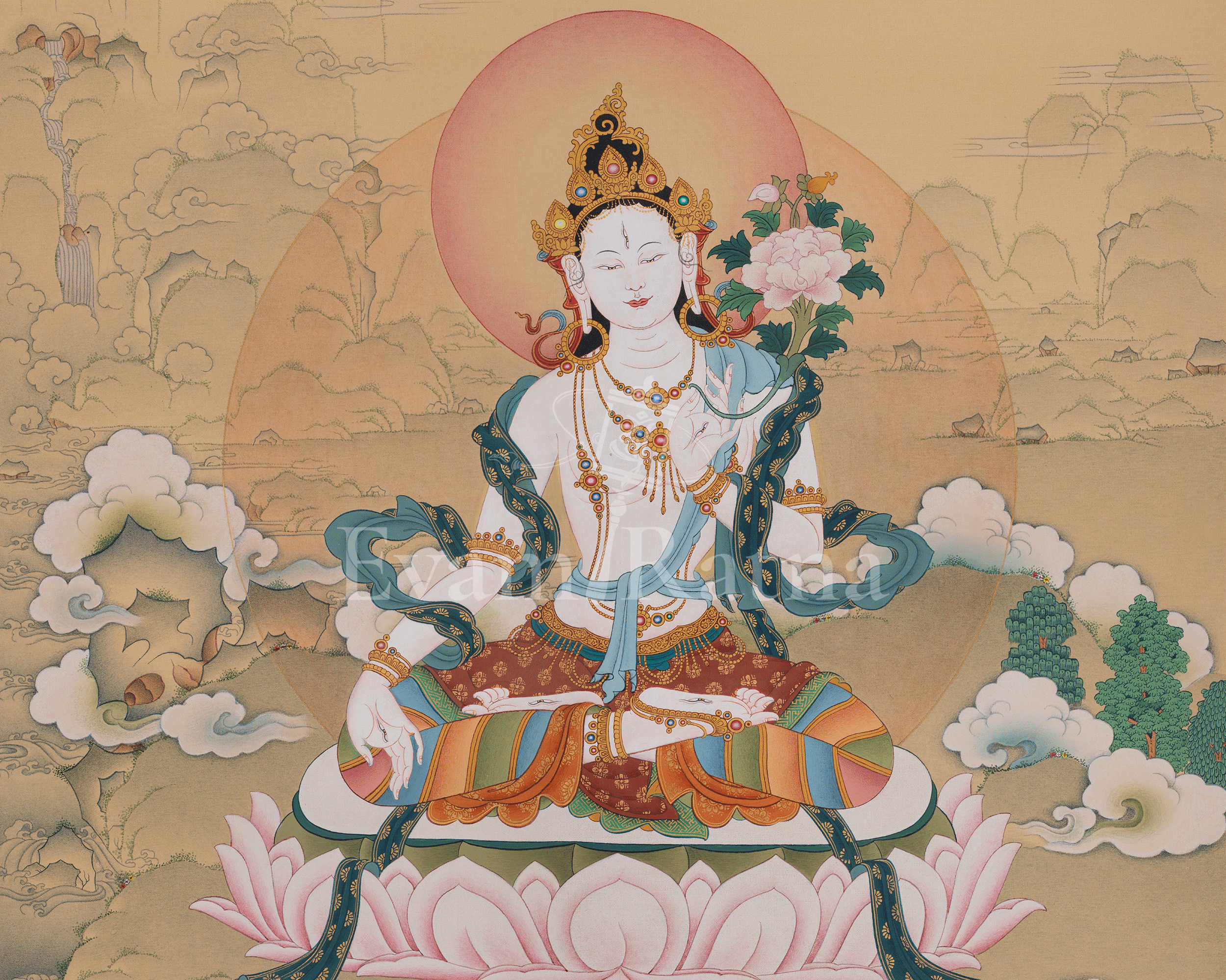 White Tara Longevity Thangka Art | Seven Eyed Deity | Pure Compassion
