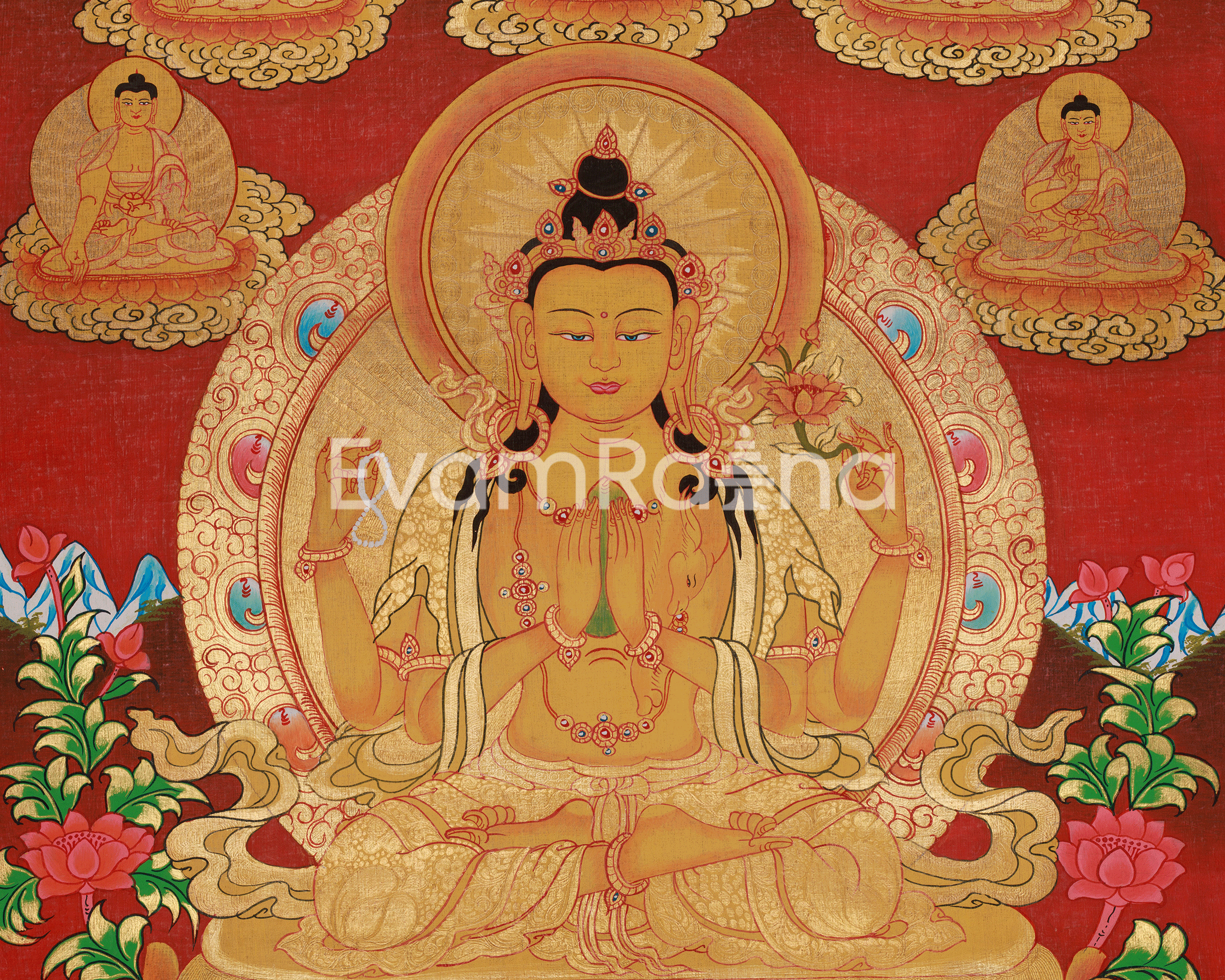 Chenrezig Sacred Buddhist Thangka | Avalokiteshvara Compassion Art