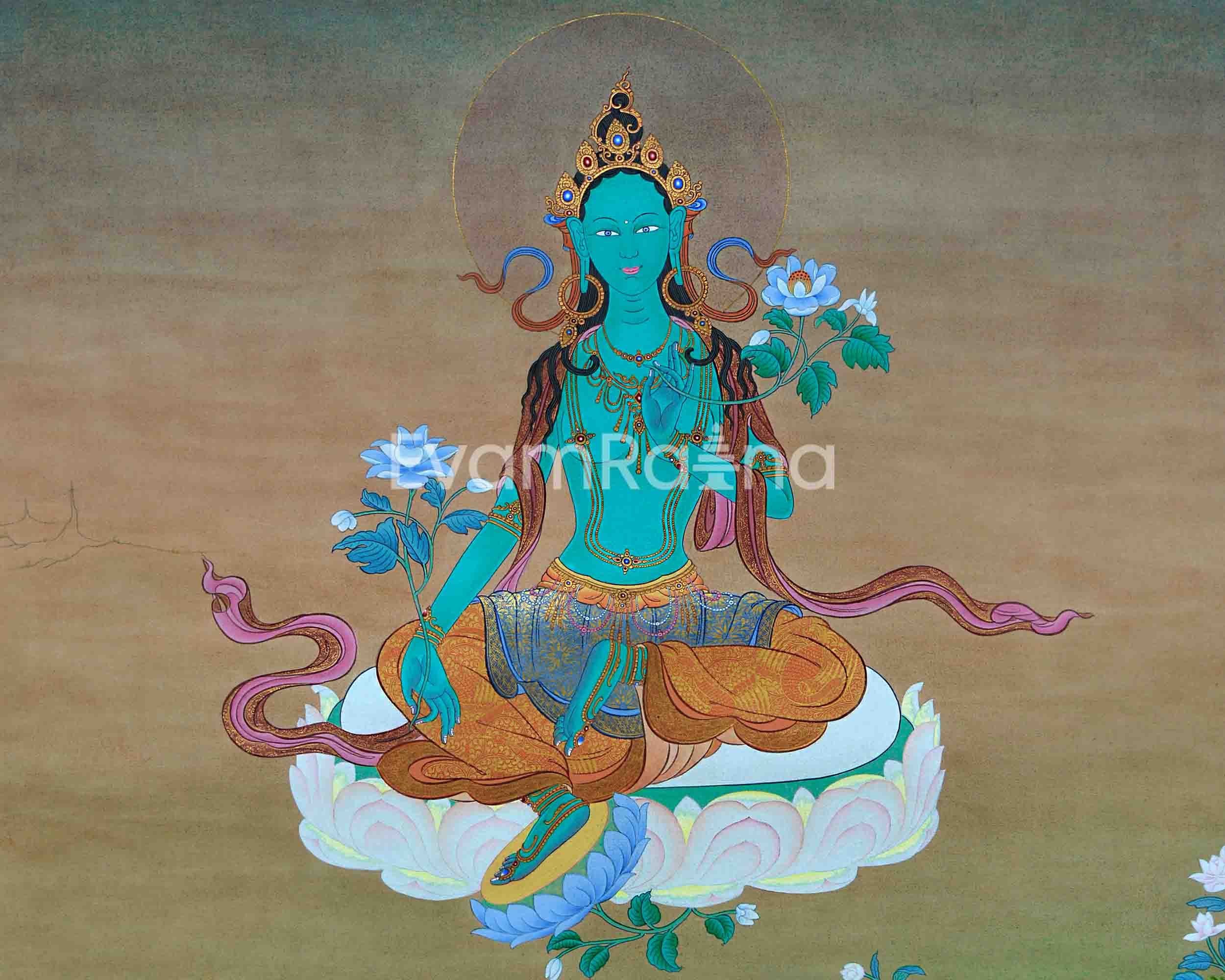 Green Tara Thangka For Meditation | Mother Tara Goddess | Buddhist Wall Decors