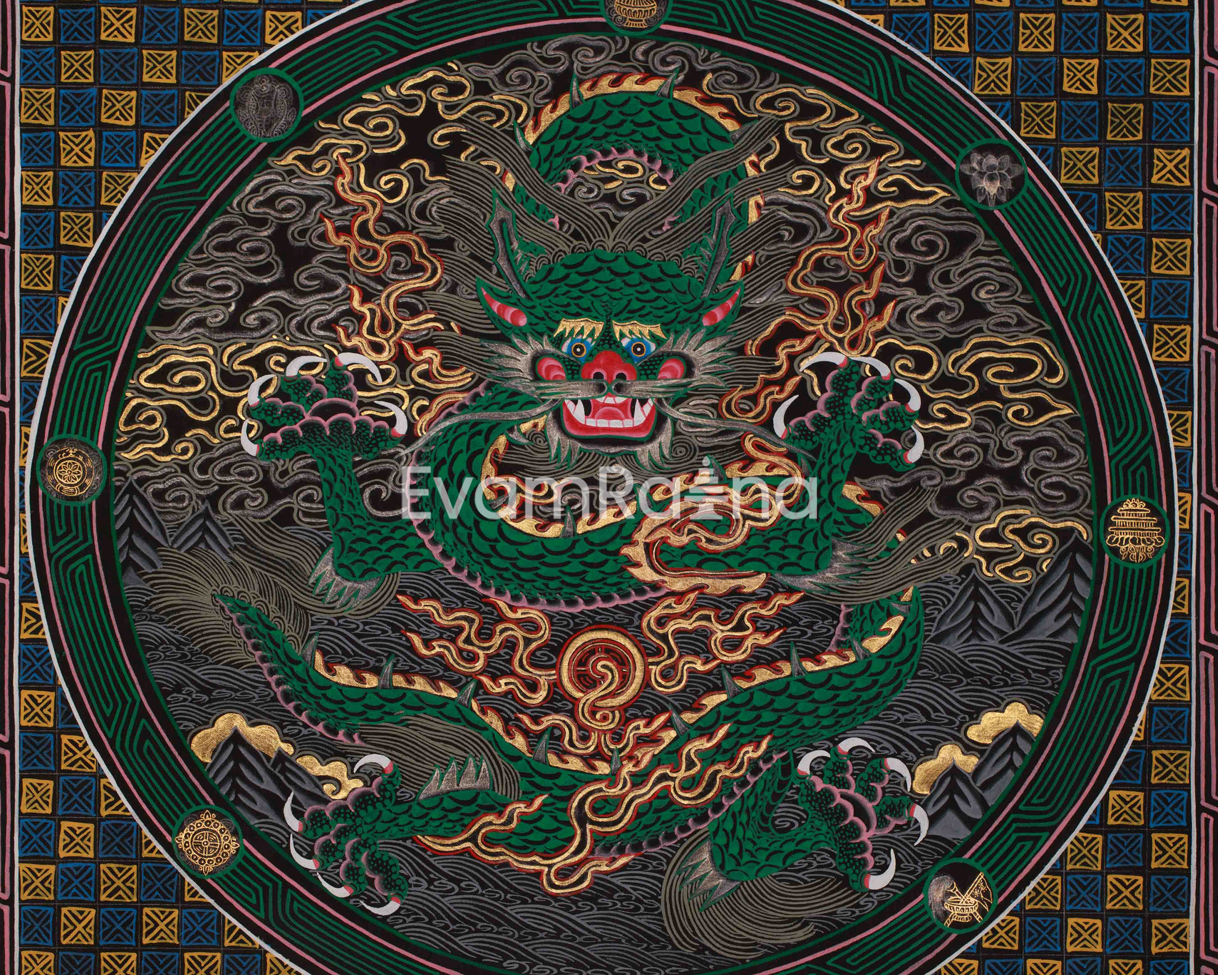 Traditional Dragon Mandala | Himalayan Art Of Spiritual Peace And Harmony | Meditation Altar