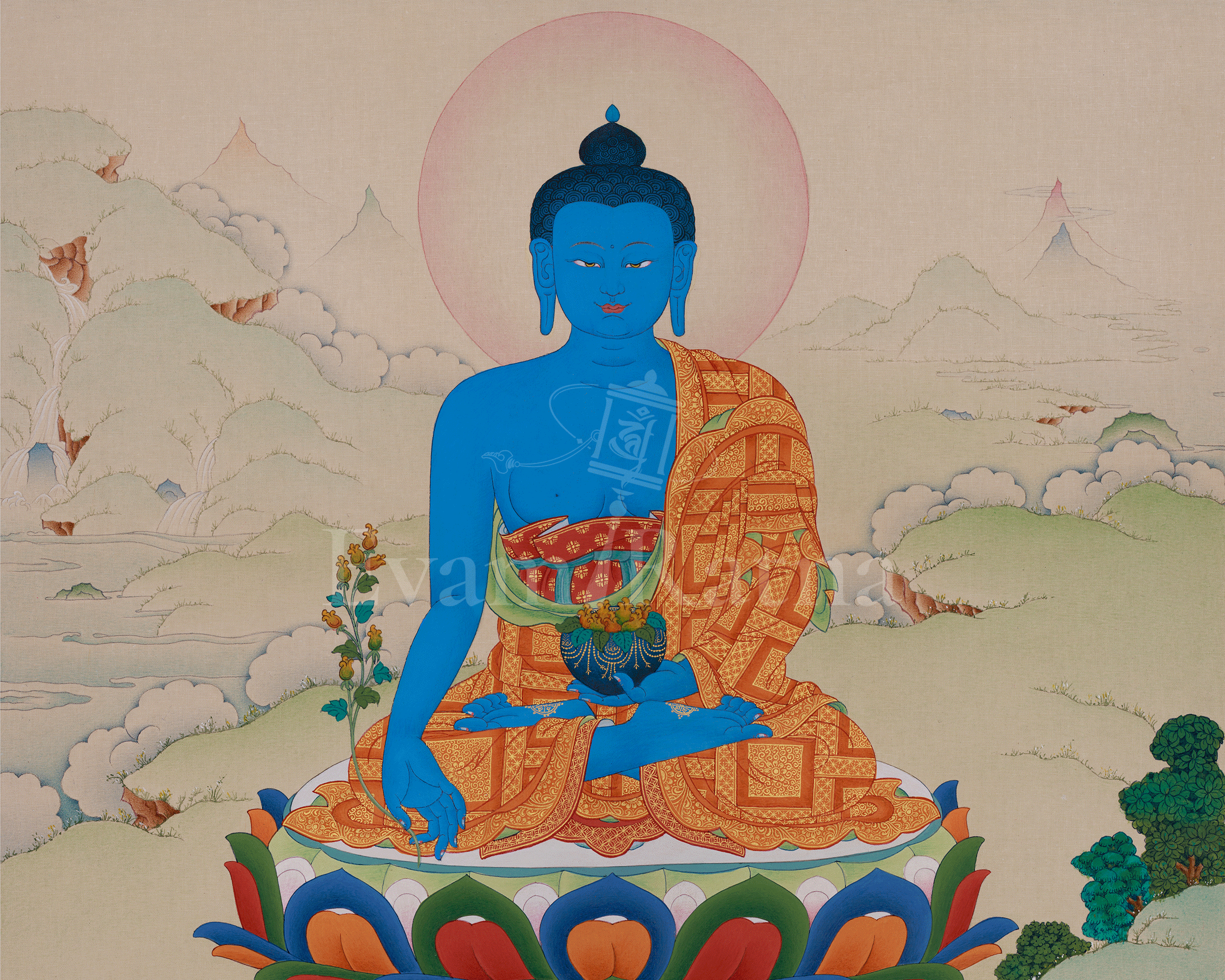 Tibetan Medicine Buddha Art | Bhaisajyaguru Thangka | Healing Deity