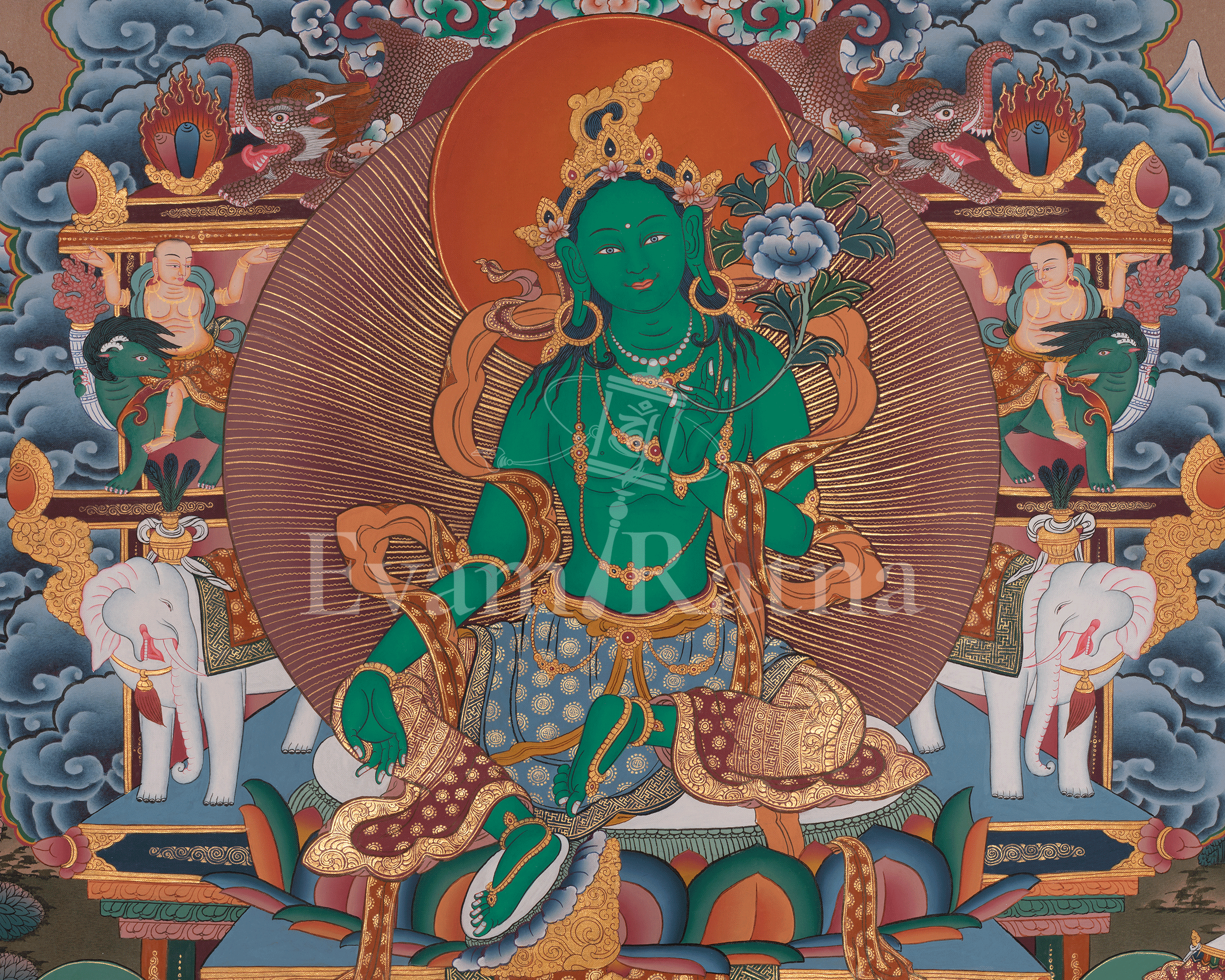 Green Tara Traditional Thangka Painting | Embodies Swift Compassion