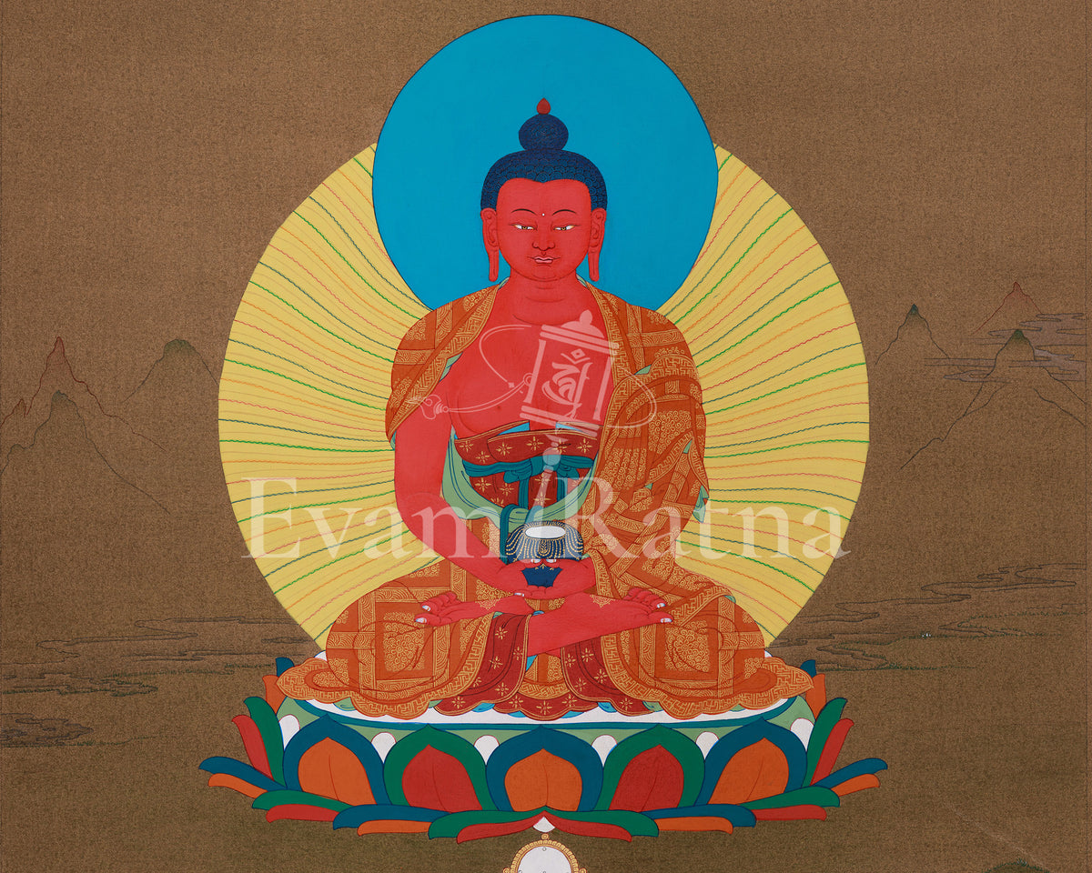Sacred Amitabha Buddha Thangka | Radiating Boundless Light and Serenity