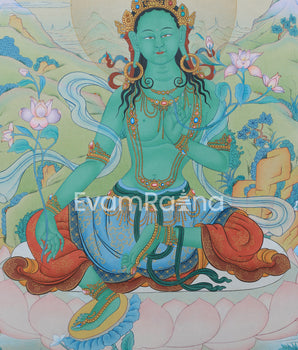 High-Quality Mother Green Tara Thangka Print | Goddess of Compassion | Buddhist Gifts